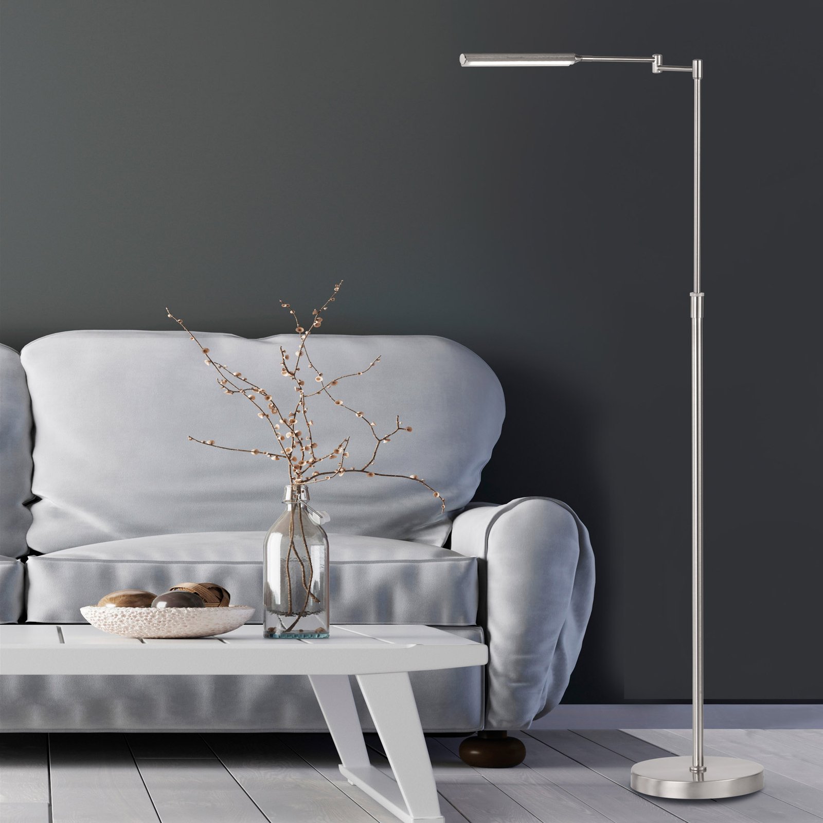 LED floor lamp Nami with foot dimmer, CCT, nickel
