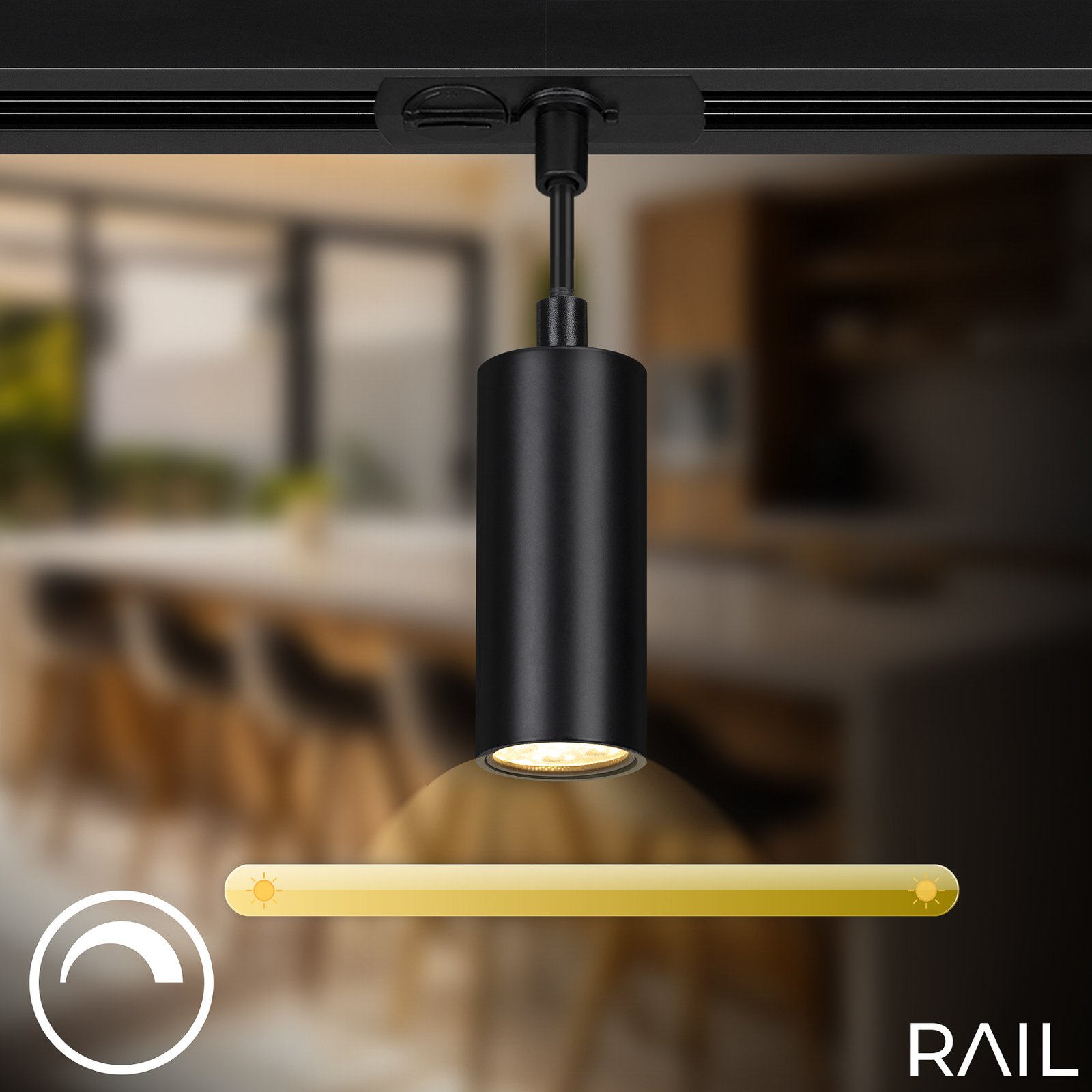 Système de lampes LED sur rail HV, suspension, noir, 4 lampes, 1,5m de long