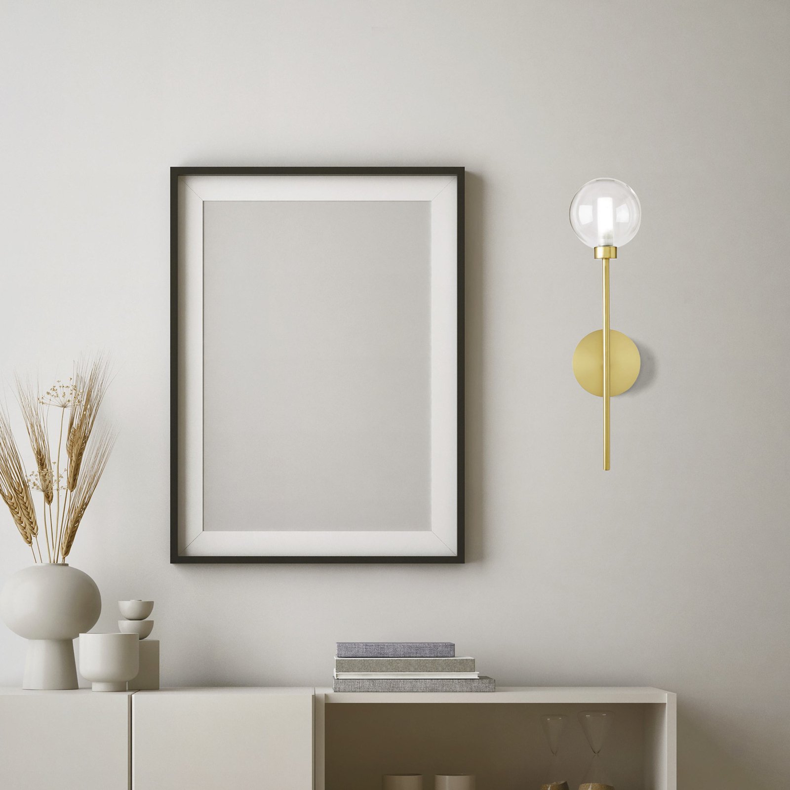 Dom wall light, 1-bulb, clear/gold, glass