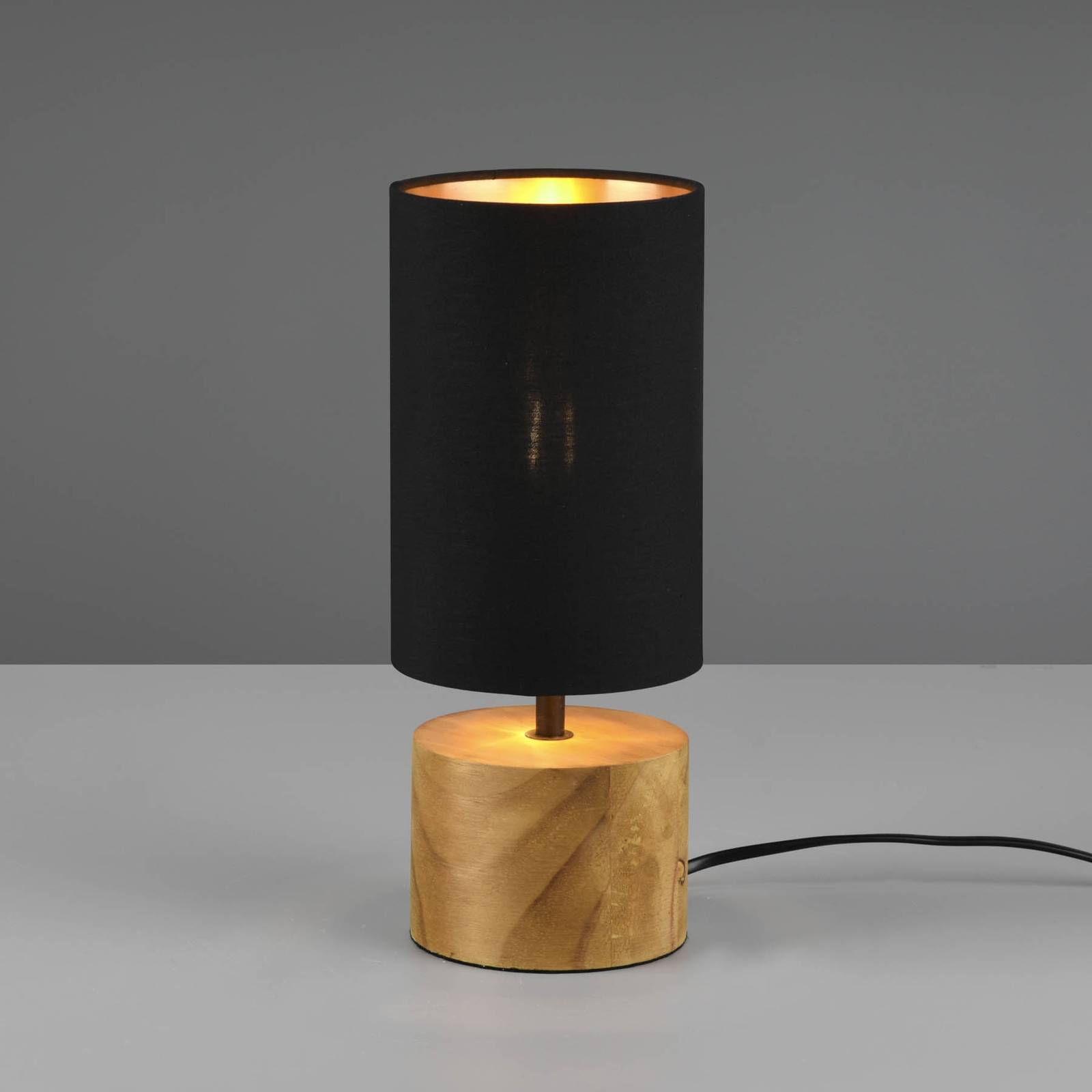 Woody bordlampe træ/tekstil cylinder sort