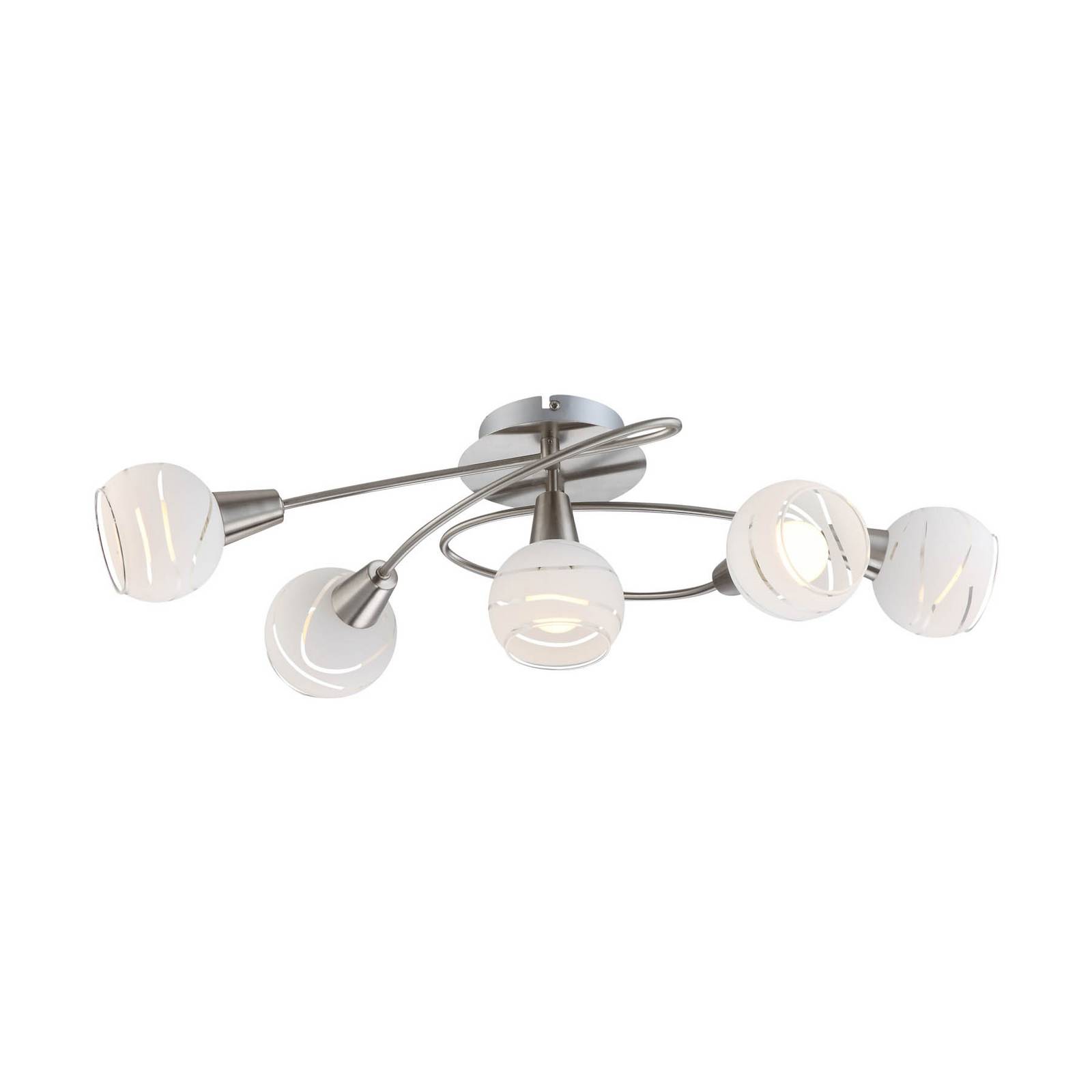 Deckenlampe Elliott, Länge 62 cm, nickel matt, Metall/Glas