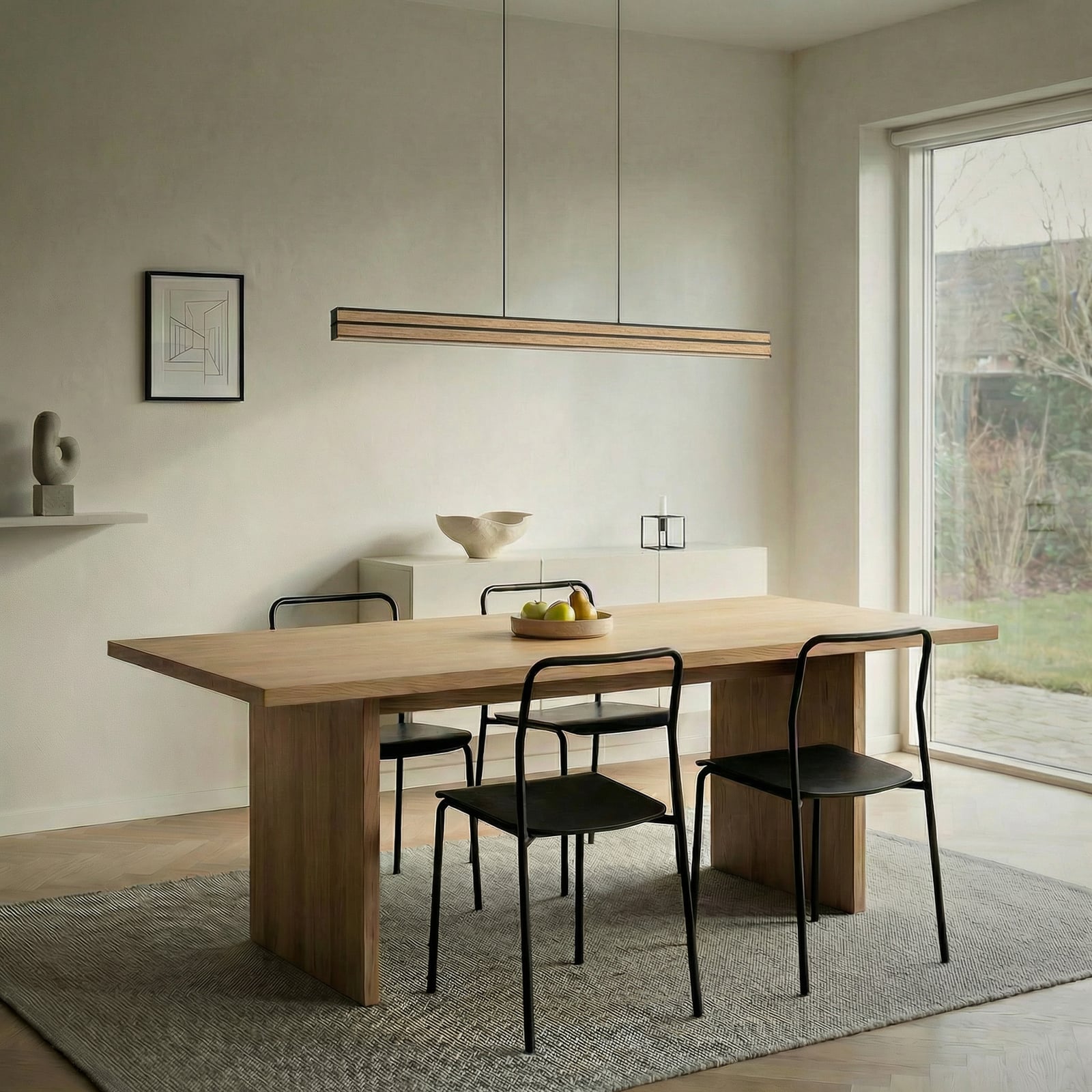 Quitani LED hanglamp Lisene, eiken/zwart CCT 117 cm, dimbaar