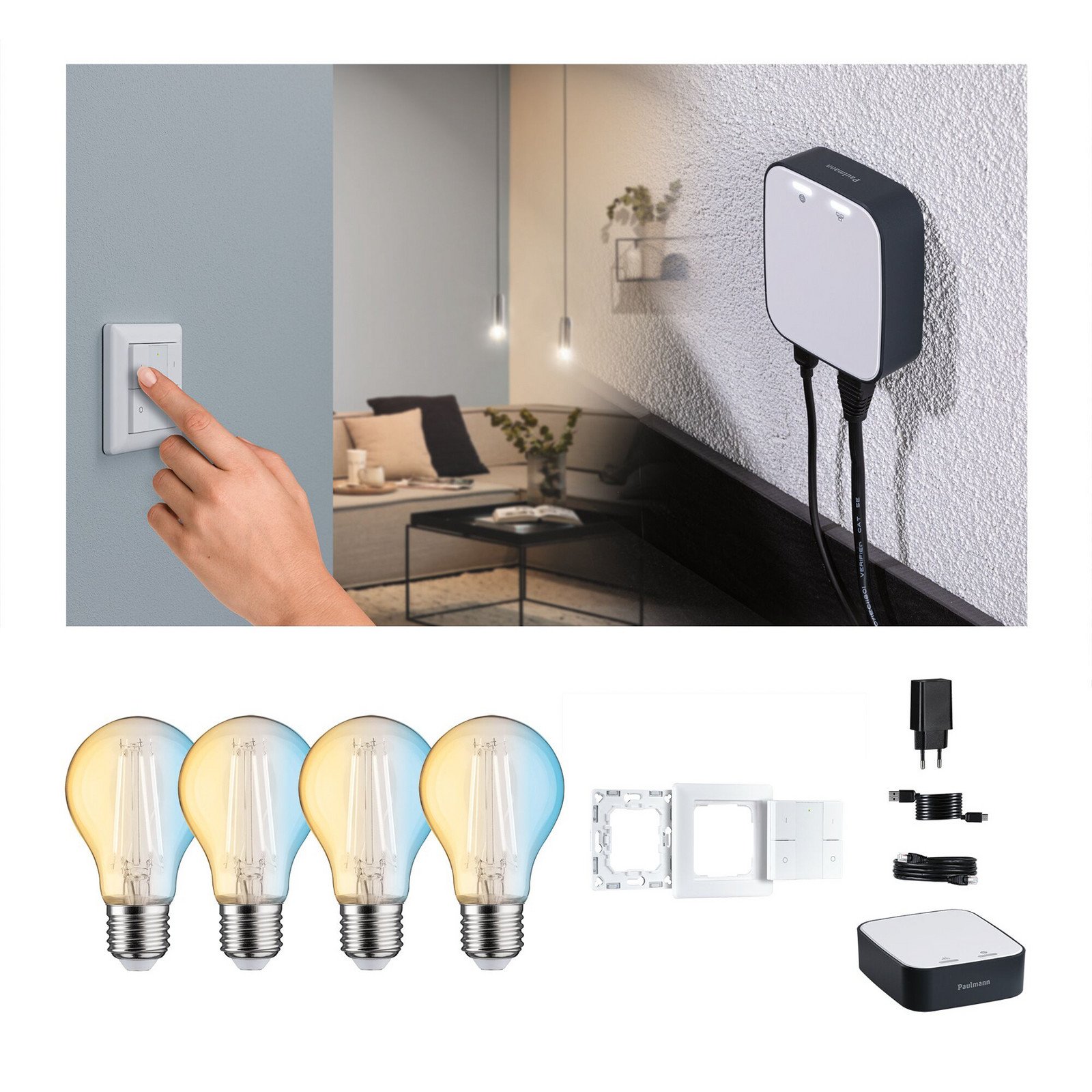 Paulmann Smart Home Set ZigBee 4x E27 7W LED Filament CCT - Sticlă