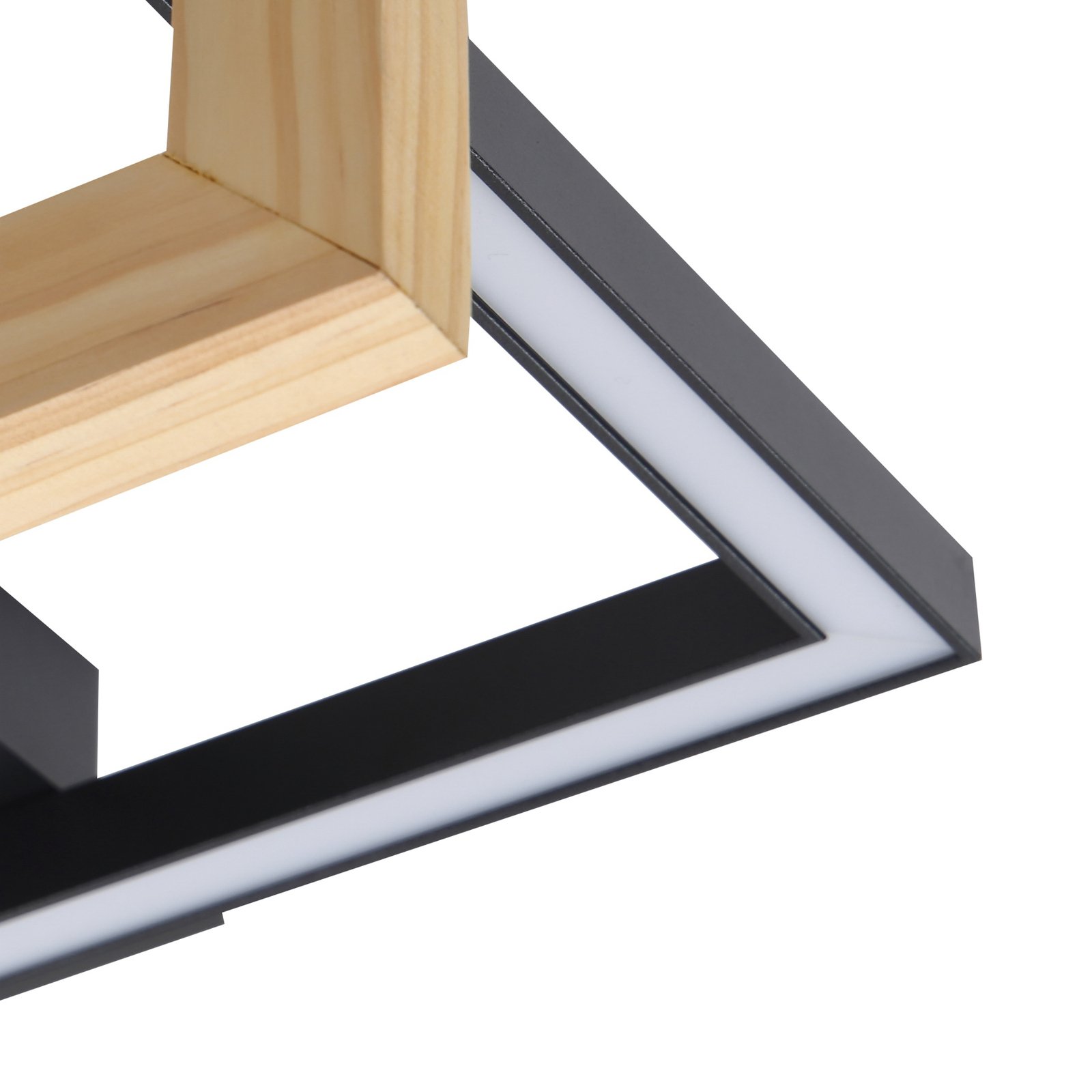 Lindby LED-Deckenleuchte Holamu, 46cm, schwarz, Holz, Metall