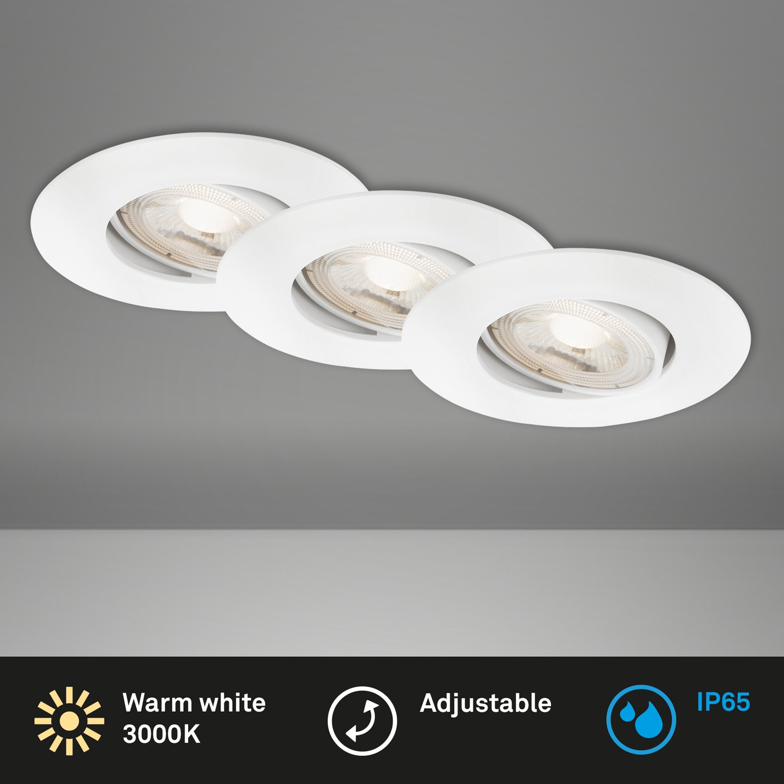 7602 LED recessed spotlight 3-set IP65 3000K white