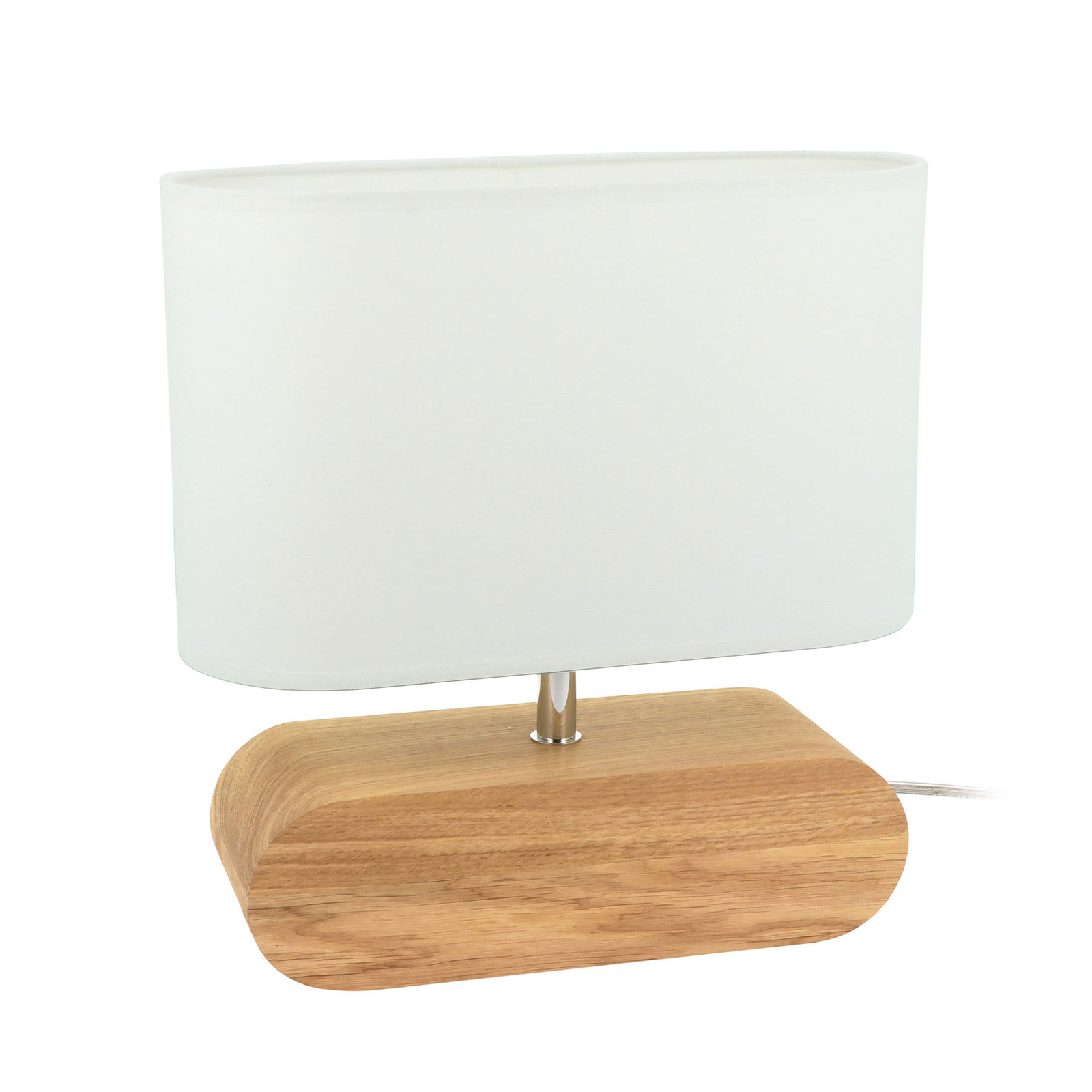 BRITOP Cassy table lamp, oak wood, white fabric lampshade, for Living / Dining Room, fabric, oak wood, E27, 60 W, energy efficiency: A++, L: 27 cm, W: 10 cm, H: 31 cm