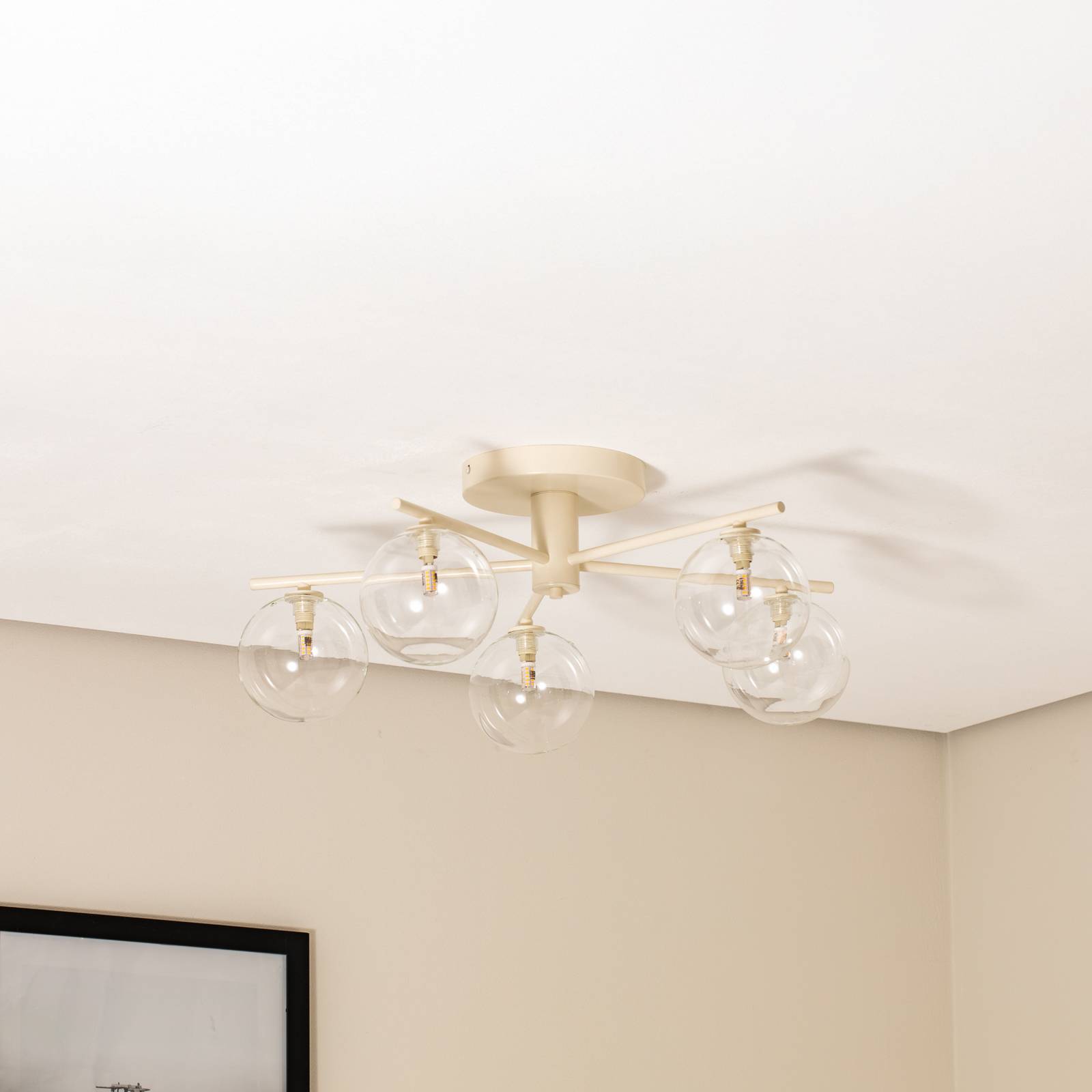 Lampa sufitowa Prato, kremowa/przezroczysta, szkło, 5-punktowa