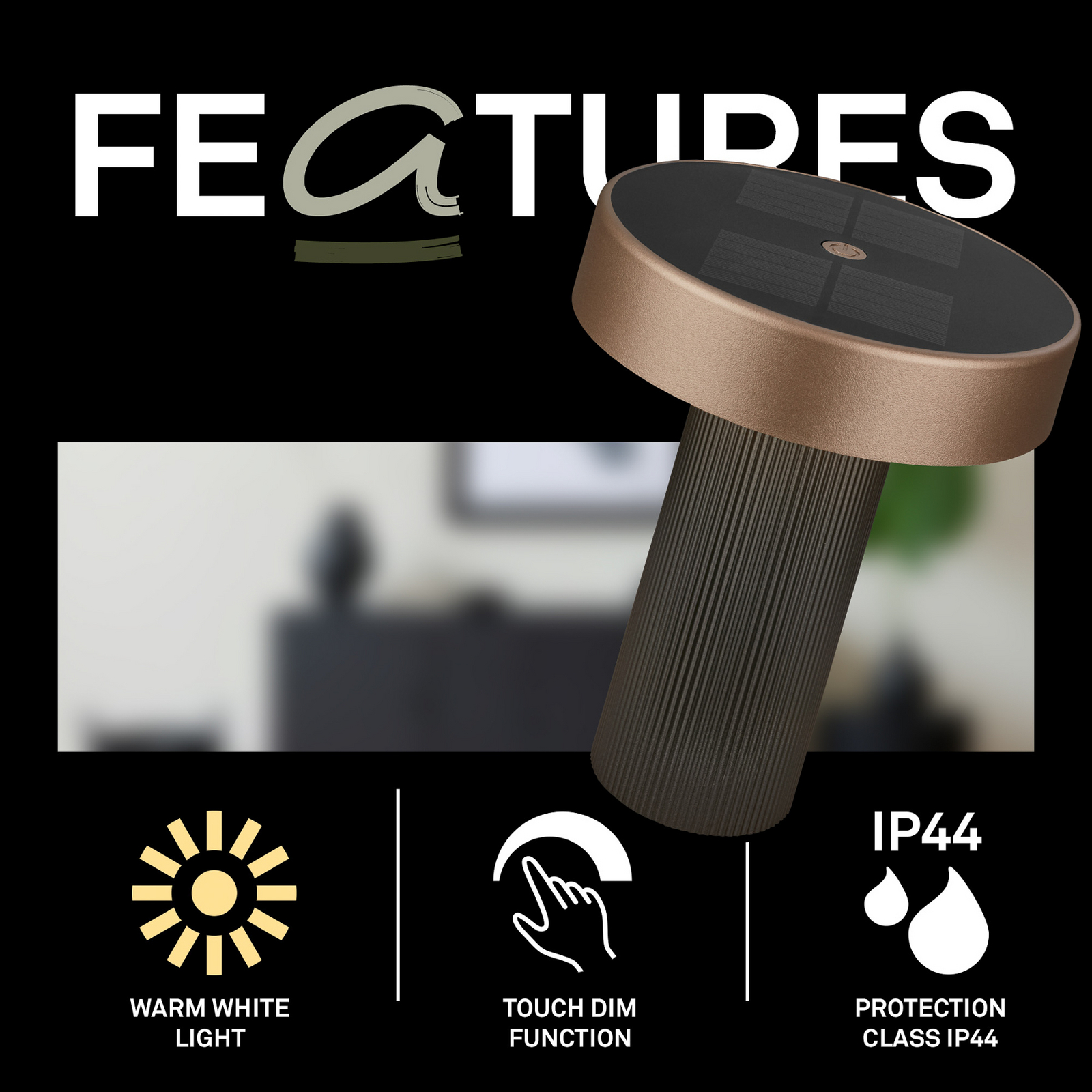 LED-batteridriven solcellsbordslampa Poga, antracit/brons, IP44