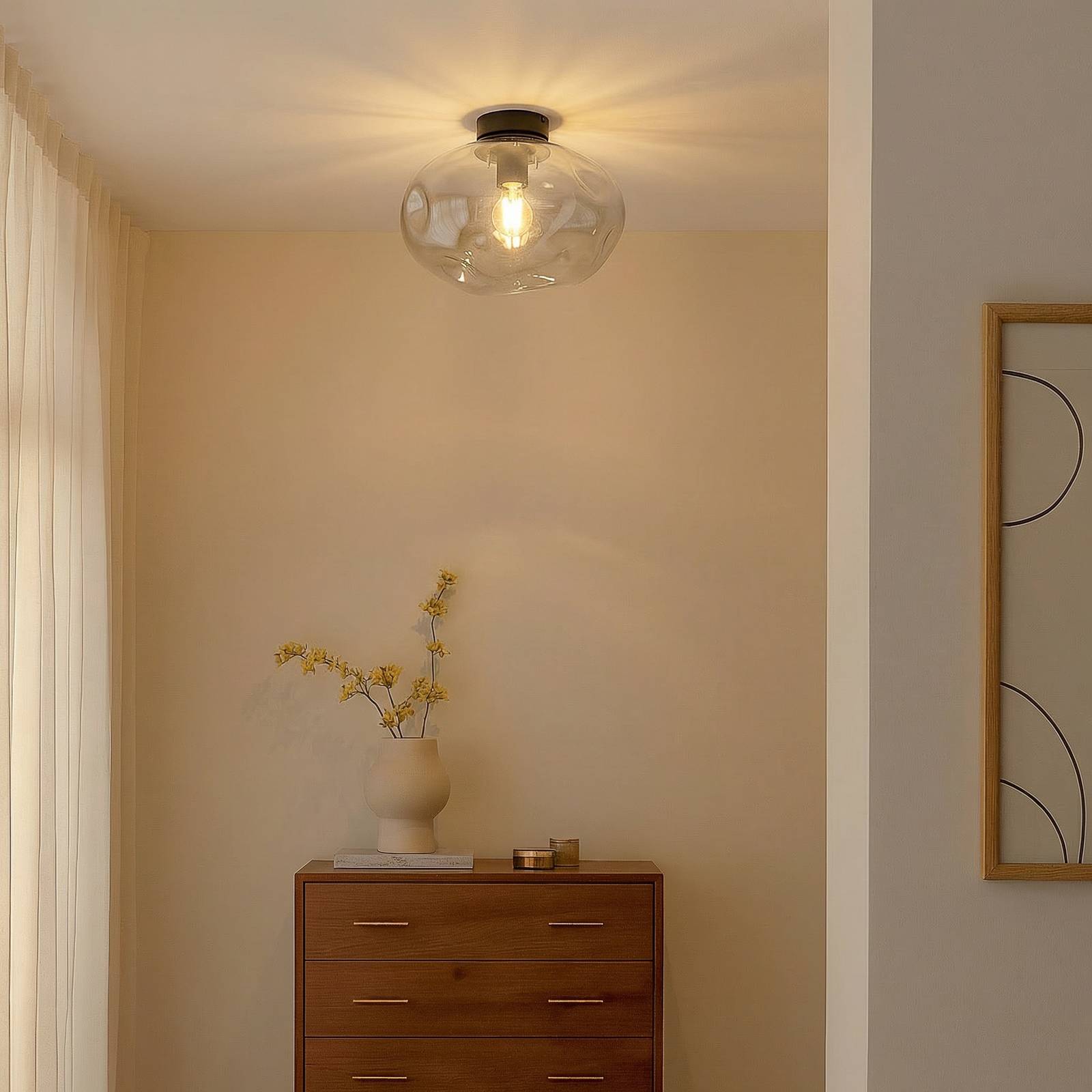 Lindby plafondlamp Lelia, rookgrijs, glas, Ø 35 cm