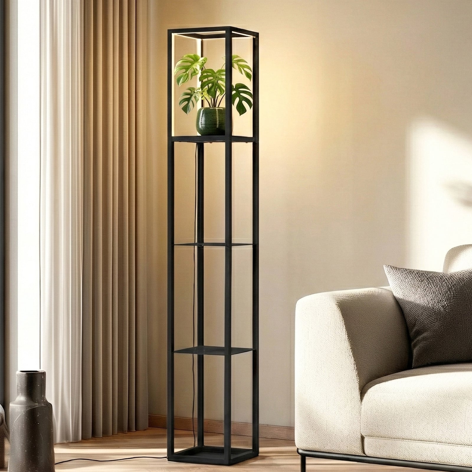 Lindby Lampadar LED Birta raft 155 cm negru metal - Camera de zi / sufragerie - Modern