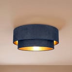 Plafondlamp Boho, donkerblauw/goud, Ø 60 cm, textiel, E27