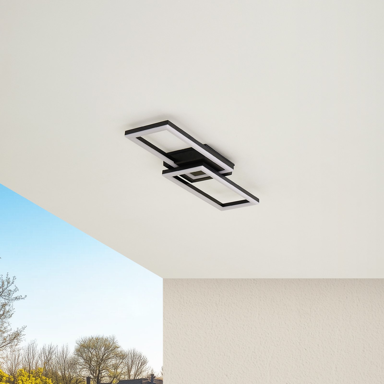 Candeeiro de teto exterior Lindby LED Finian, 64cm x 21cm, CCT regulável