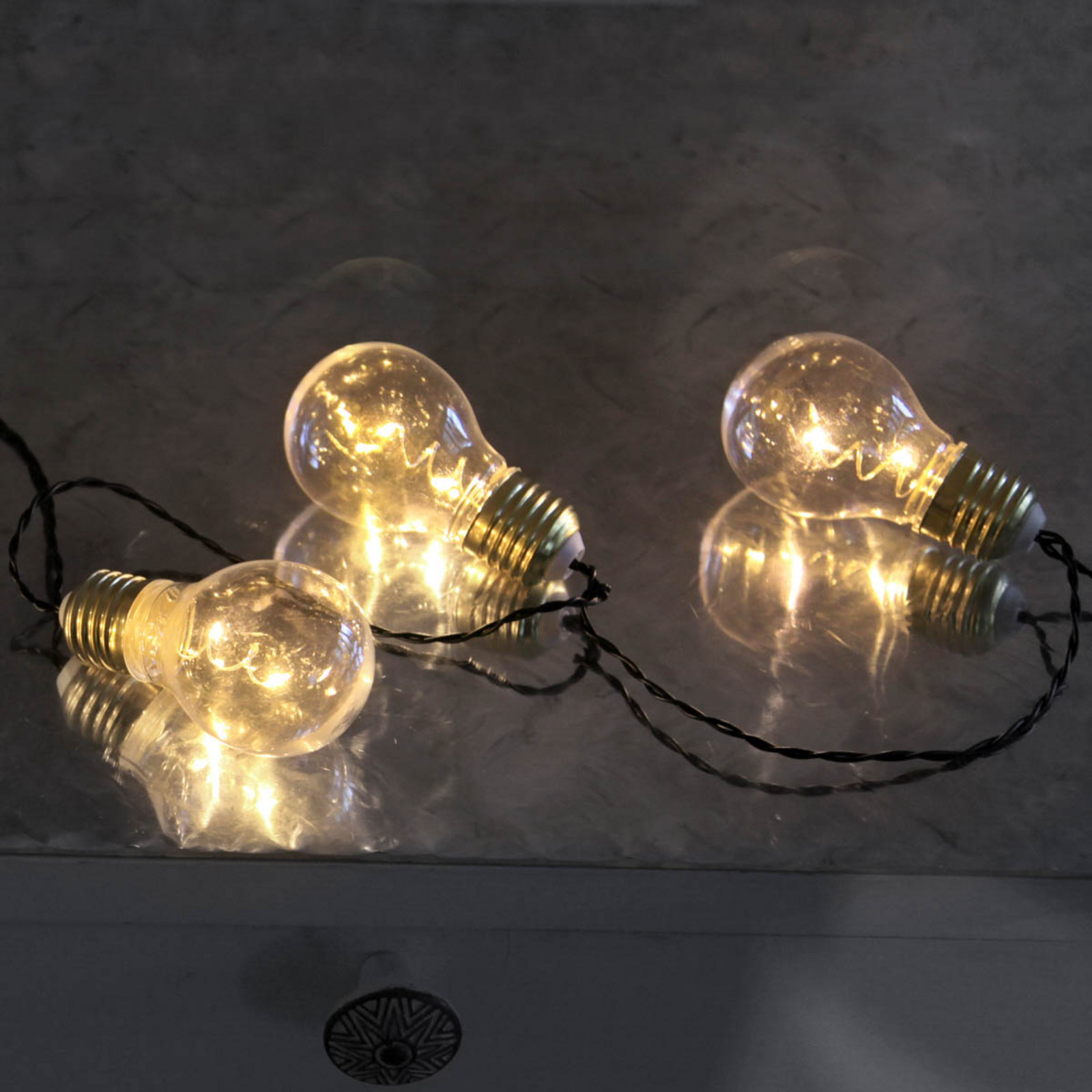 STAR TRADING Glow Battery LED svjetiljke s pet žarulja - prozirna, crna, zlatna - Metal