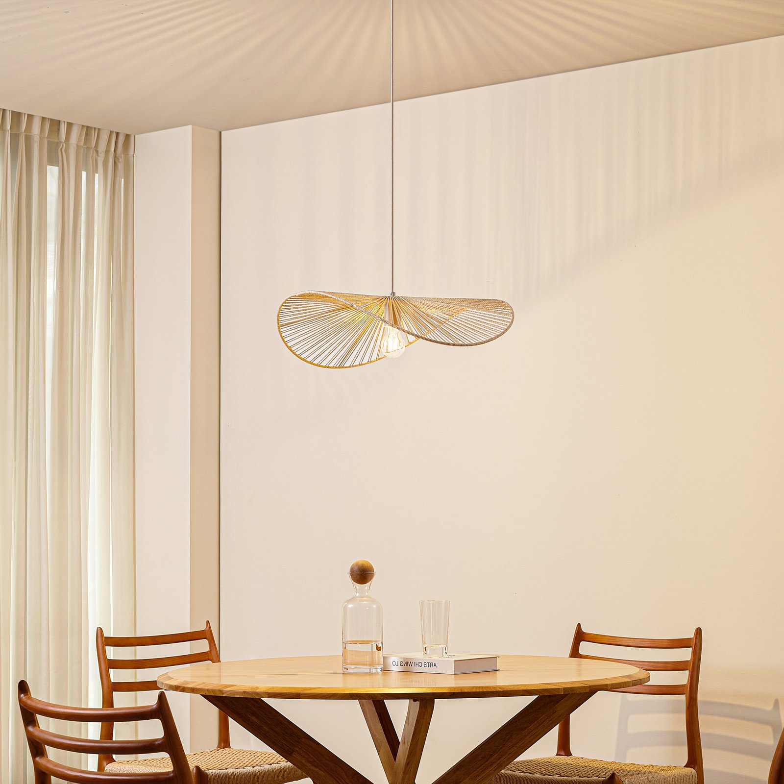 Valdorin hængelampe, længde 75 cm, beige, papir - Lindby