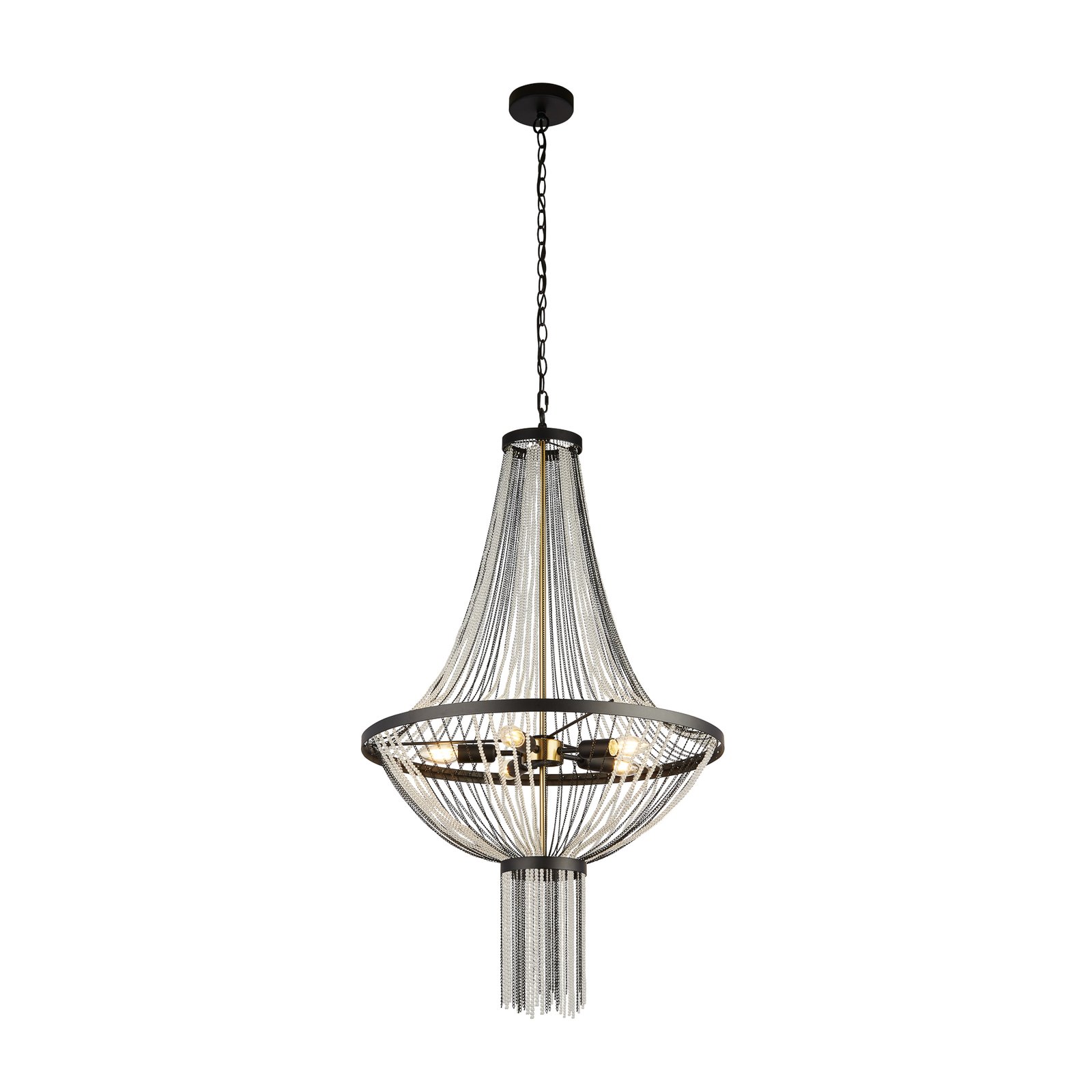 Baguette pendant light, black/brass, glass, E14, 162 cm