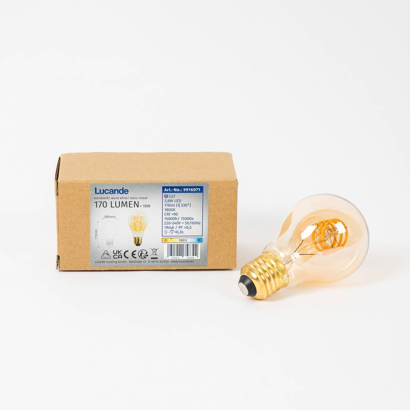 Żarówka filament LED E27 3,8W, 1800K, 170 lumenów, bursztynowa