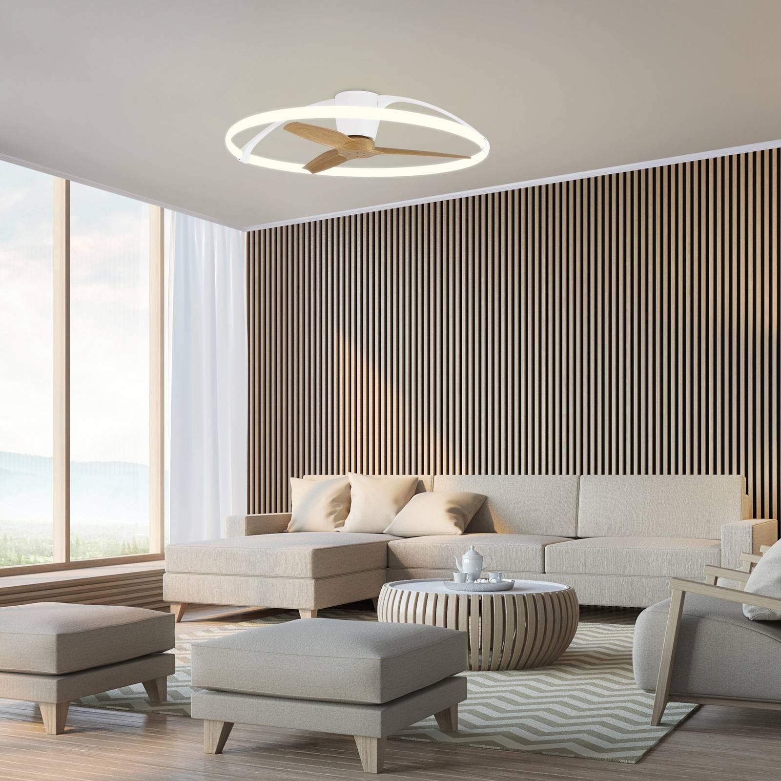 Smart LED-Deckenventilator Nepal, weiß/buche, DC, leise