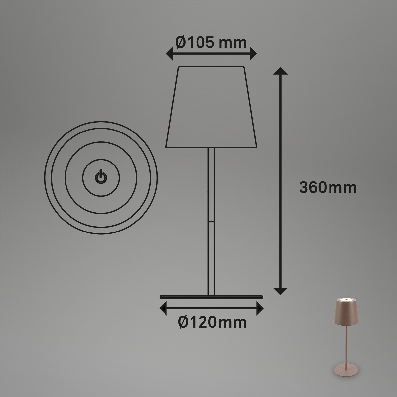 Lampe de table LED rechargeable 7508012, brun, 2.700 K IP44 Touchdimmer