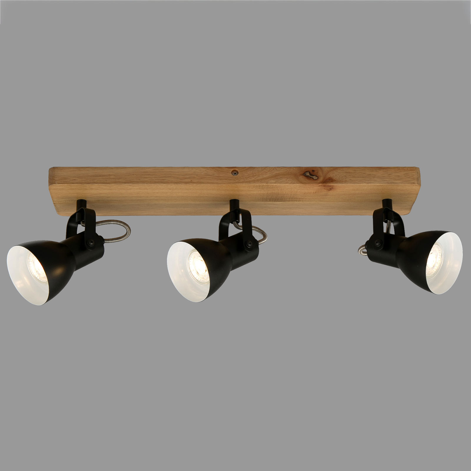 Arbo downlight with wooden element, 3-bulb