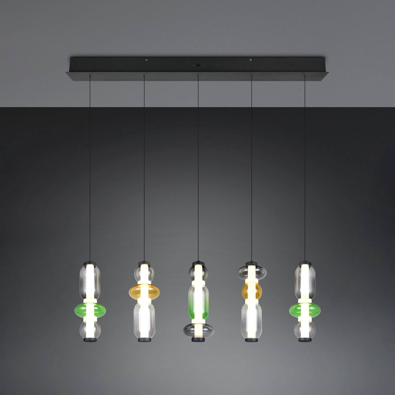 LED-Hängelampe Minerva, Länge 100 cm, bunt, Glas, CCT Dimmer günstig online kaufen