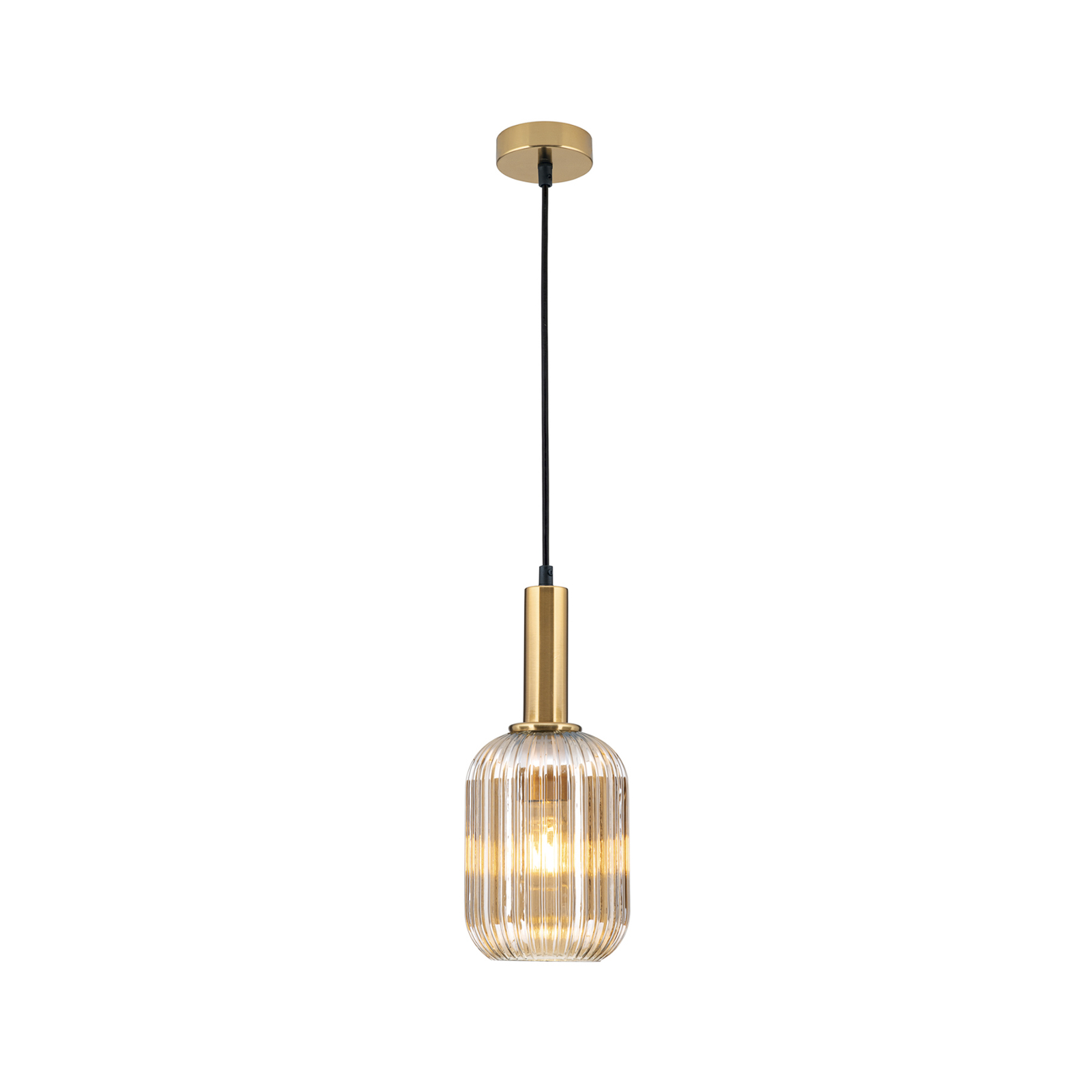 Carneval pendant light, antique brass/amber, Ø 14 cm, glass