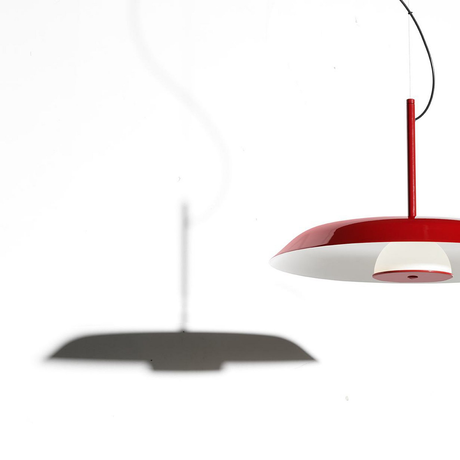Oluce LED hanging light Iride, Ø 55 cm, red, metal, glass