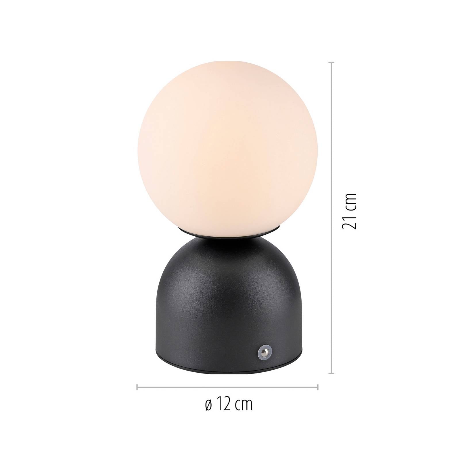 Lampa stołowa LED na akumulator RUDI, czarna, wysokość 20 cm, CCT, regulacja 4