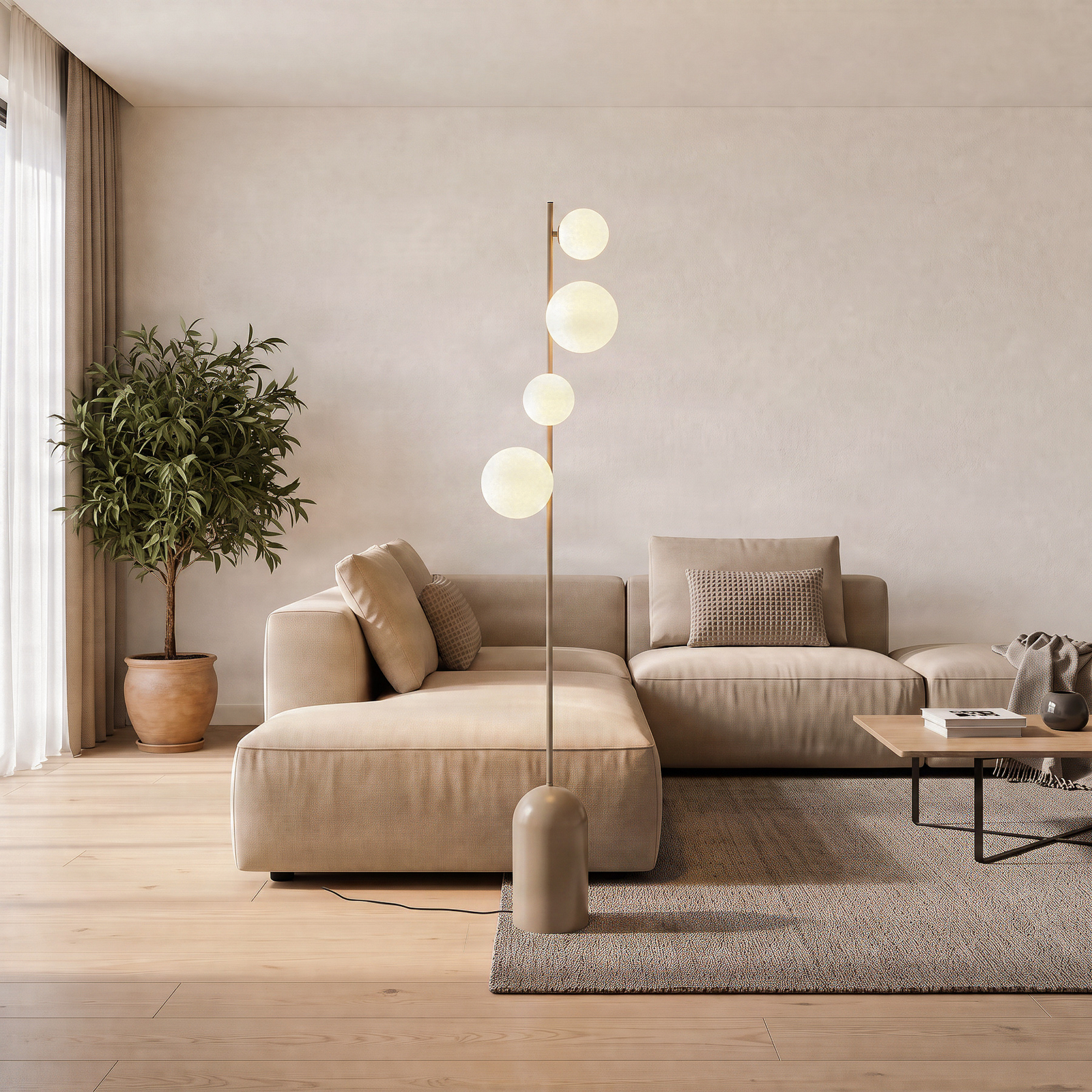 Gulvlampe Etno LP4, beige, glass/stål, høyde 140 cm, G9