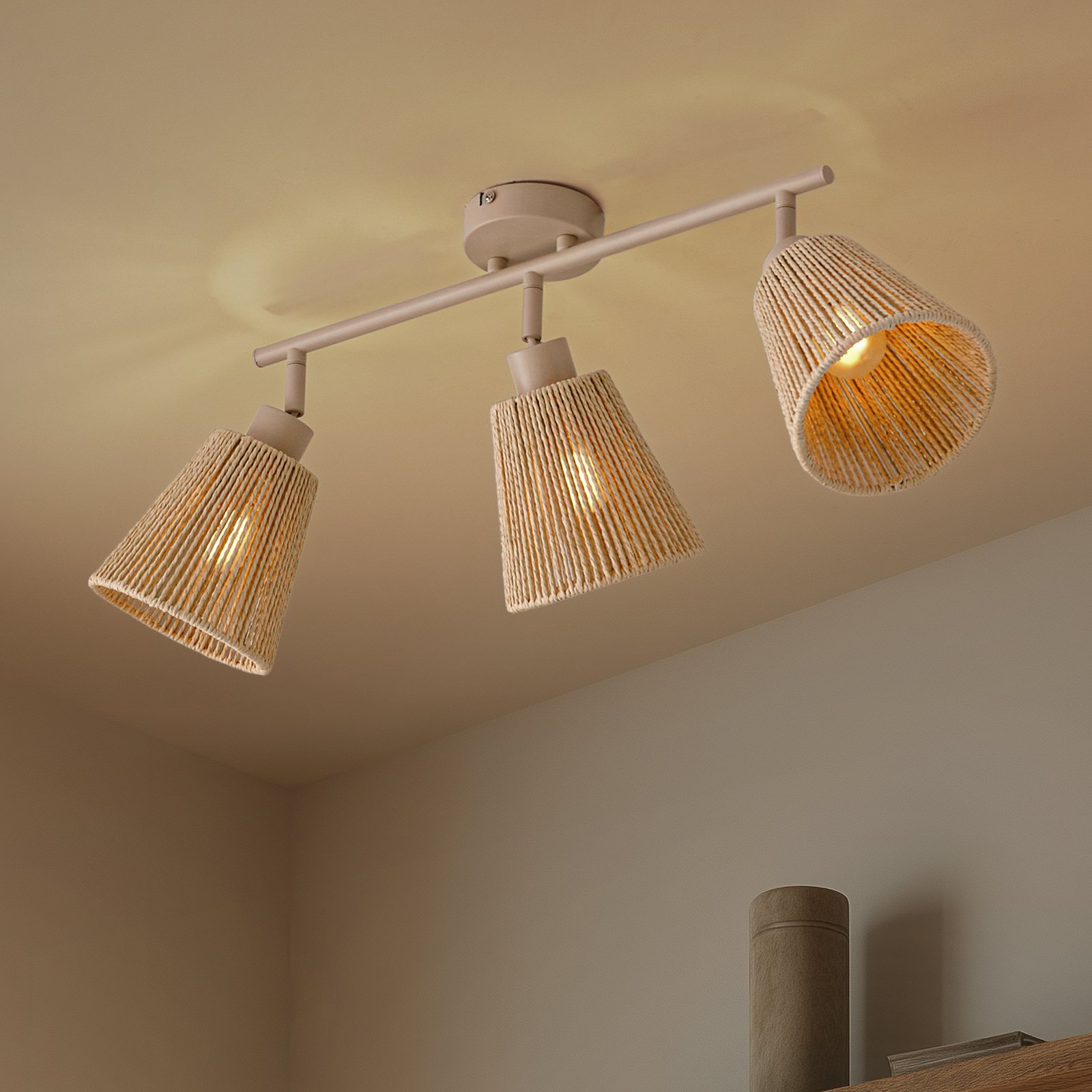 Lindby Anuva mennyezeti spotlámpa, 72 cm, bézs, papír, 3 izzós