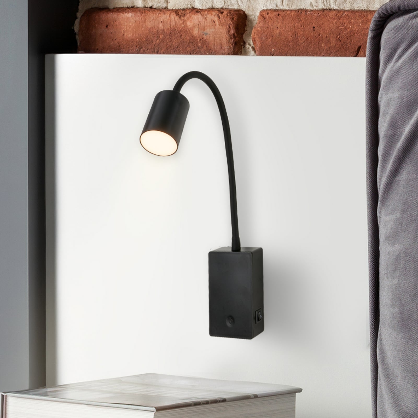 LED-läslampa med batteri Brilo unplugged Smooth, svart, med dimmer