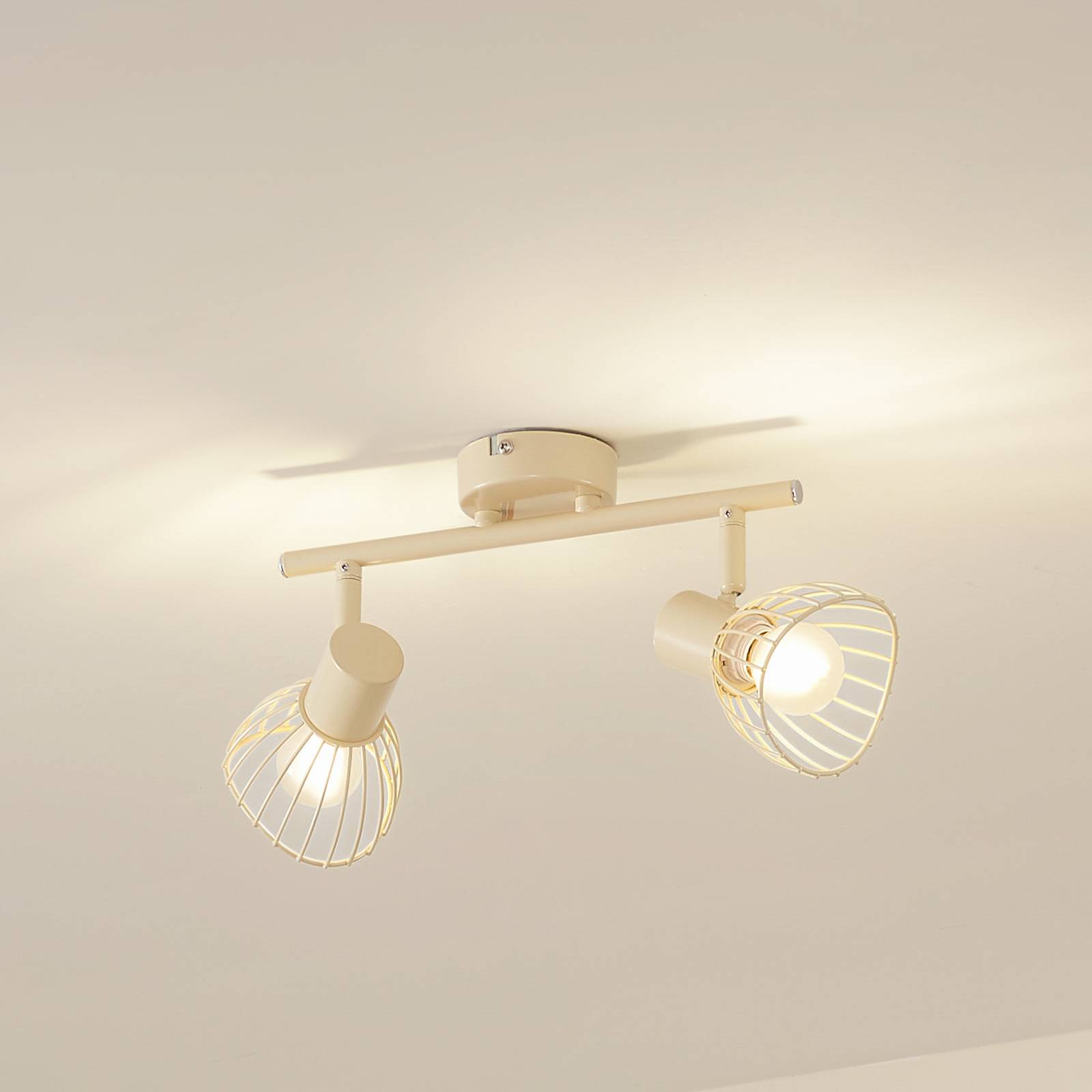 Lindby plafonnier Piena beige à 2 lampes fer