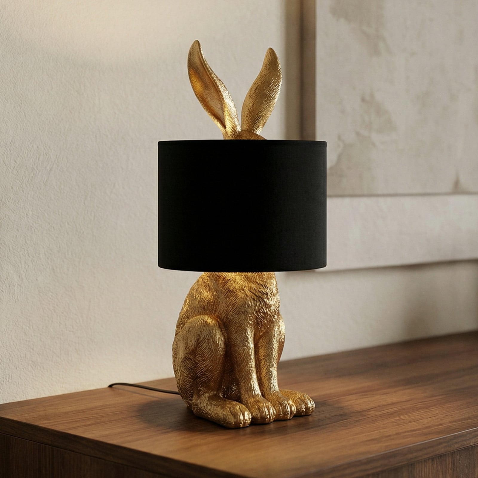 Lindby Lampă de masă Lorentina înălțime 57 cm iepure auriu textil - Camera de zi / sufragerie - Design - negru auriu - Țesătură / Textil