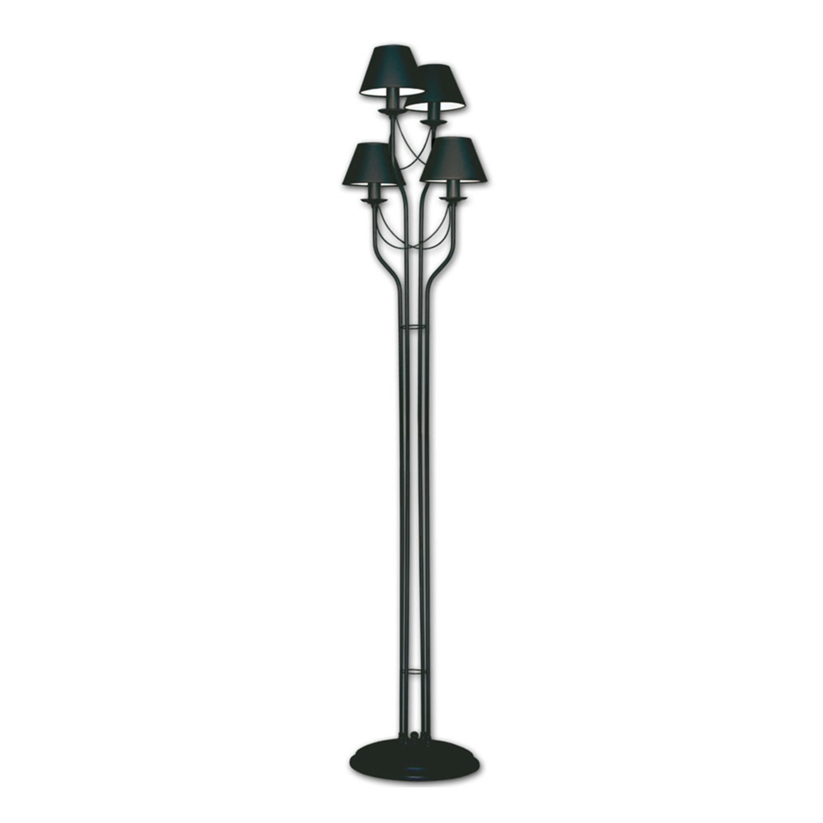 Lis Poland Black floor lamp Bona with four fabric lampshades, for Living / Dining Room, metal, E14, 40 W, energy efficiency: A++, H: 190 cm