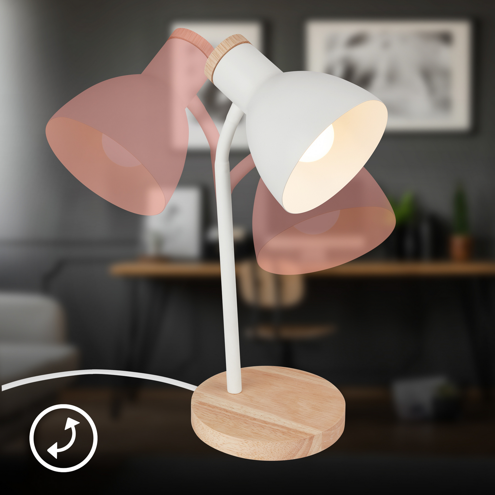 Lampa de masă Prep, albă, metal, lemn, E14