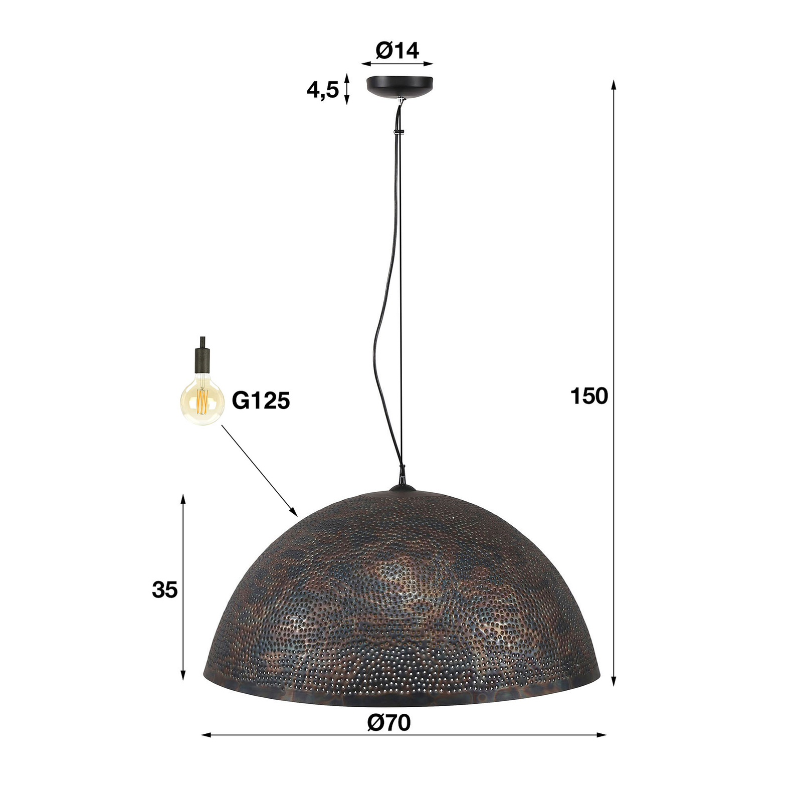 Punchray metalen hanglamp, 1-lamp