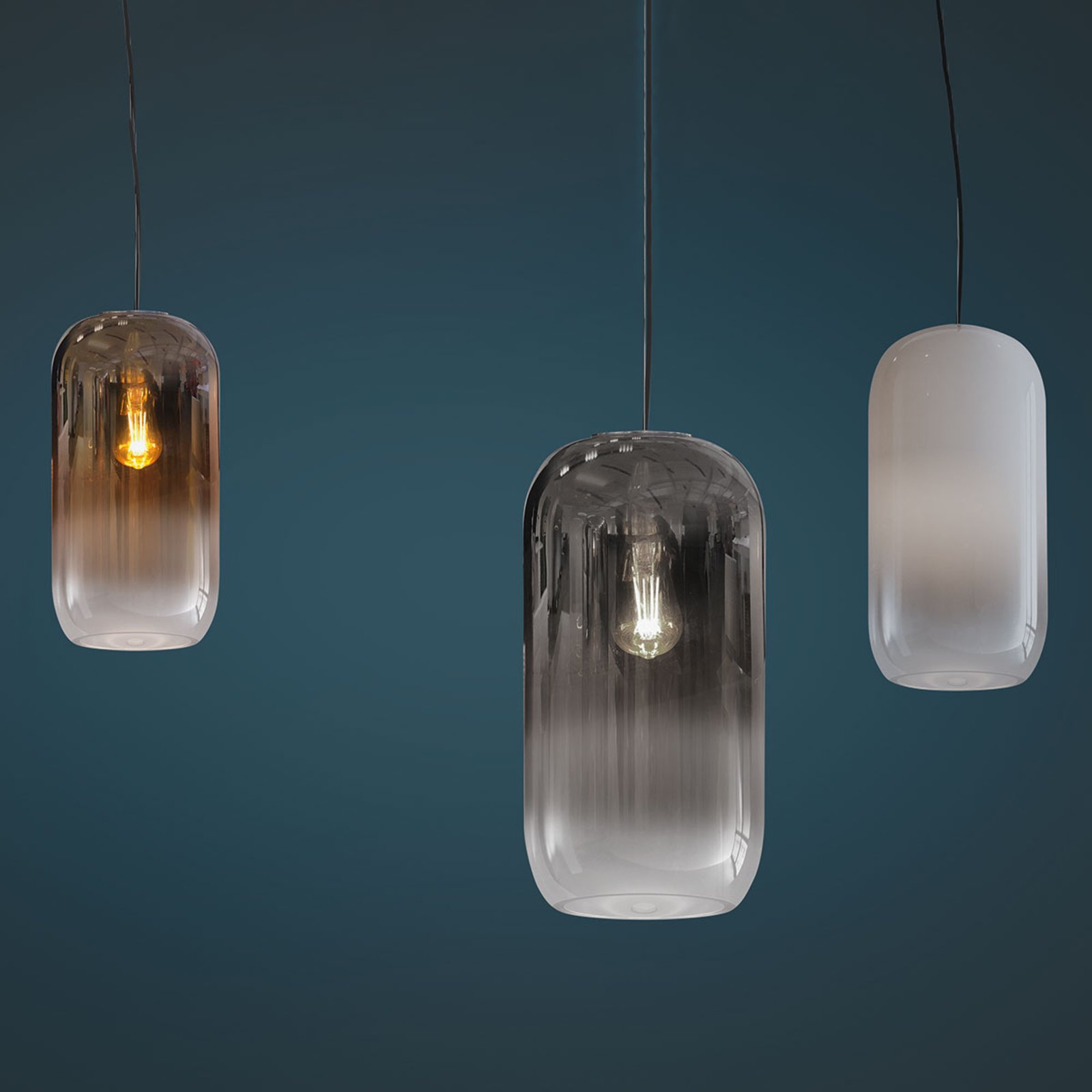 Luminária suspensa de vidro Artemide Gople, branco/prata