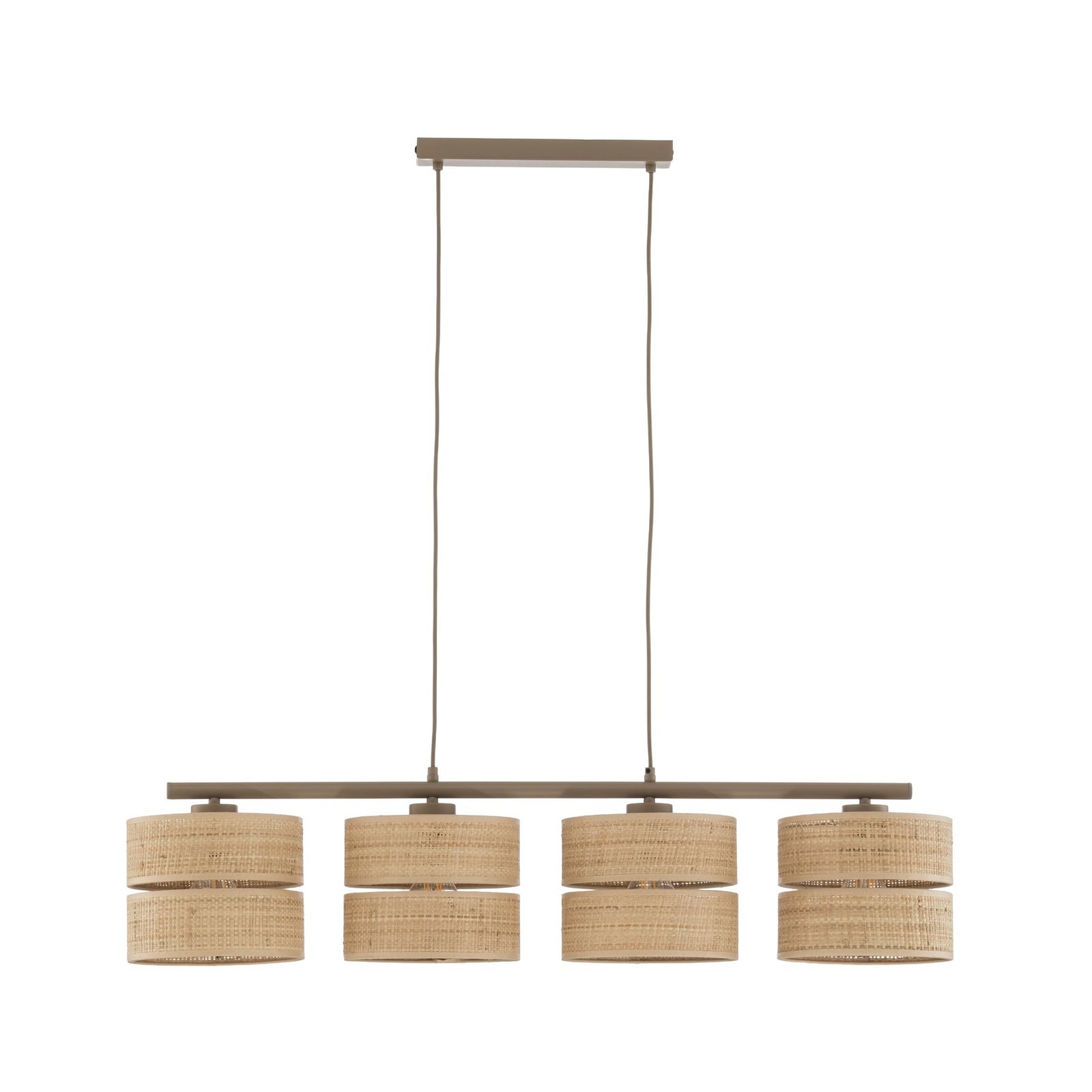 Hengelampe Calma, 4 lyskilder, beige, bast, lengde 95 cm