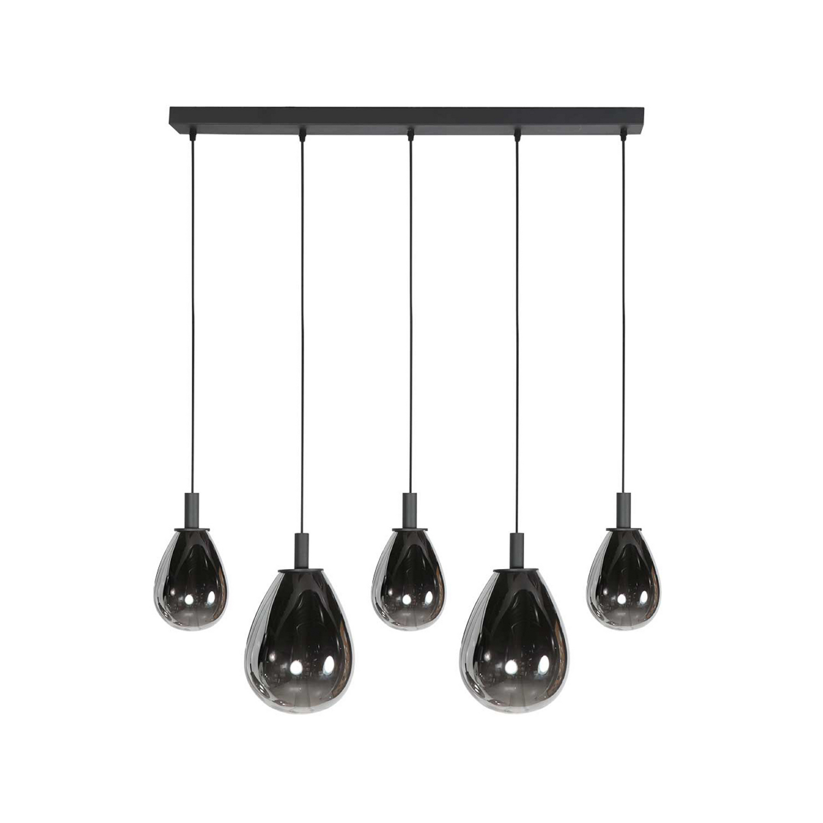 Lampada LED a sospensione Glimsy, 115 cm nero/vetro grigio fumo, a 5 luci.