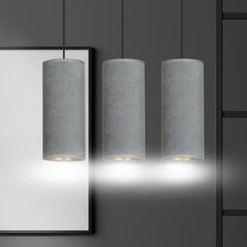 Colgante Joni, tejido, 3 luces alargado, gris-oro