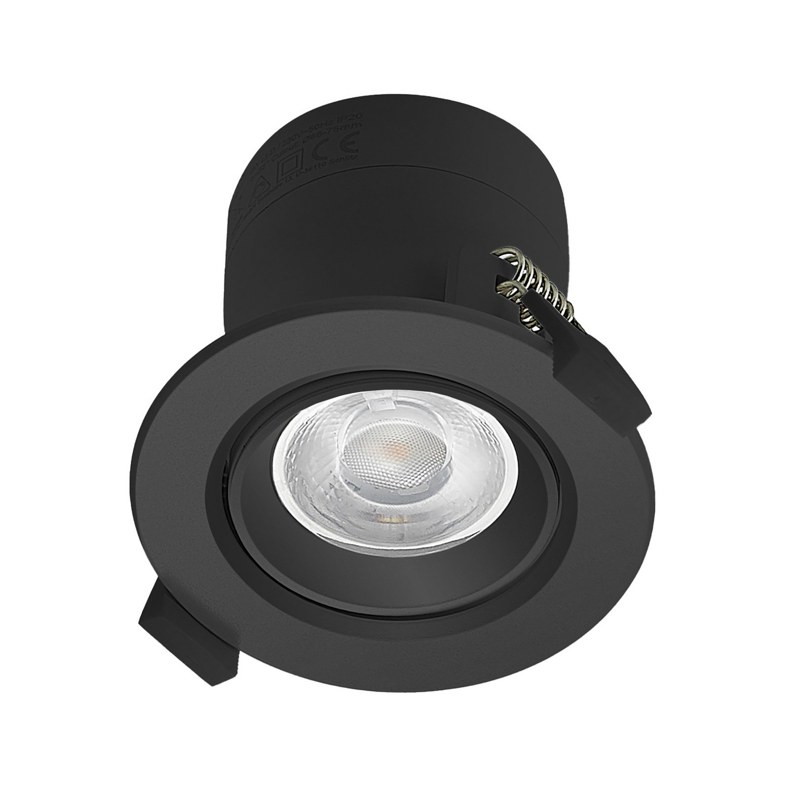 Prios LED inbouwlamp Shima, zwart, 9 W, 3000K, dimbaar