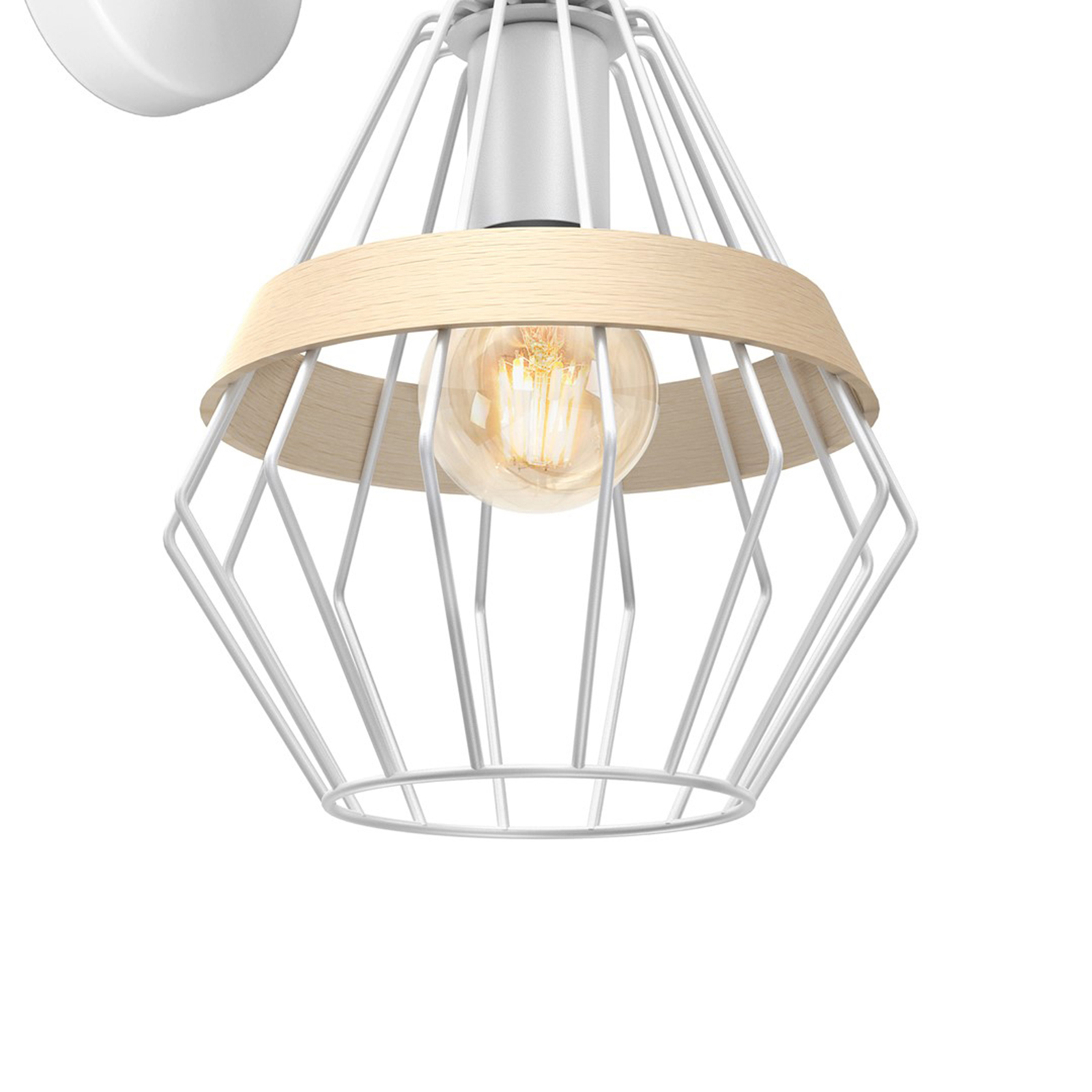 Cliff wall light, cage lampshade wooden band white