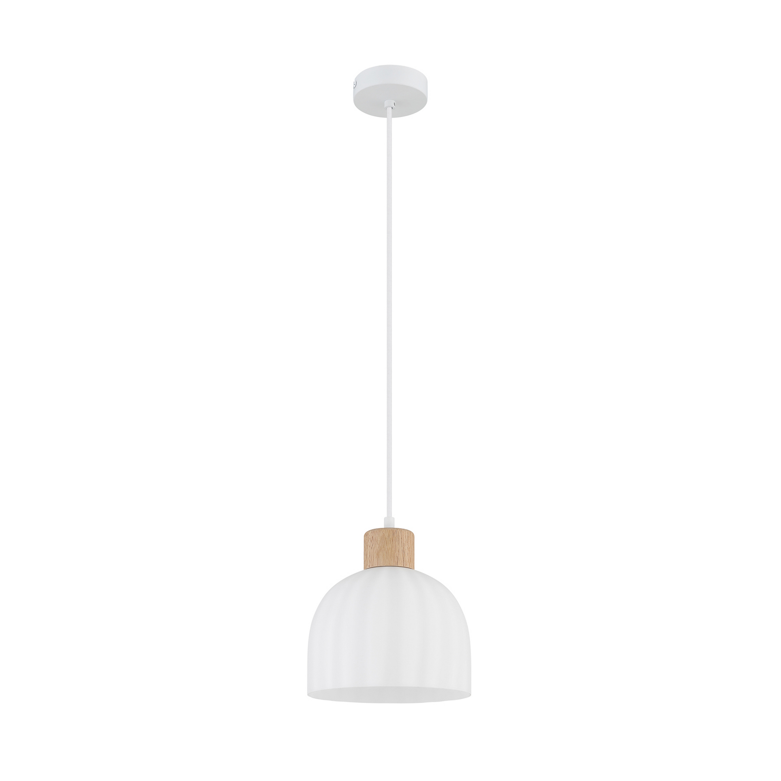 Lampă suspendată Swanson, Ø 20 cm, alb/maro, metal/lemn Lampă suspendată Swanson, Ø 20 cm, alb/maro, metal/lemn