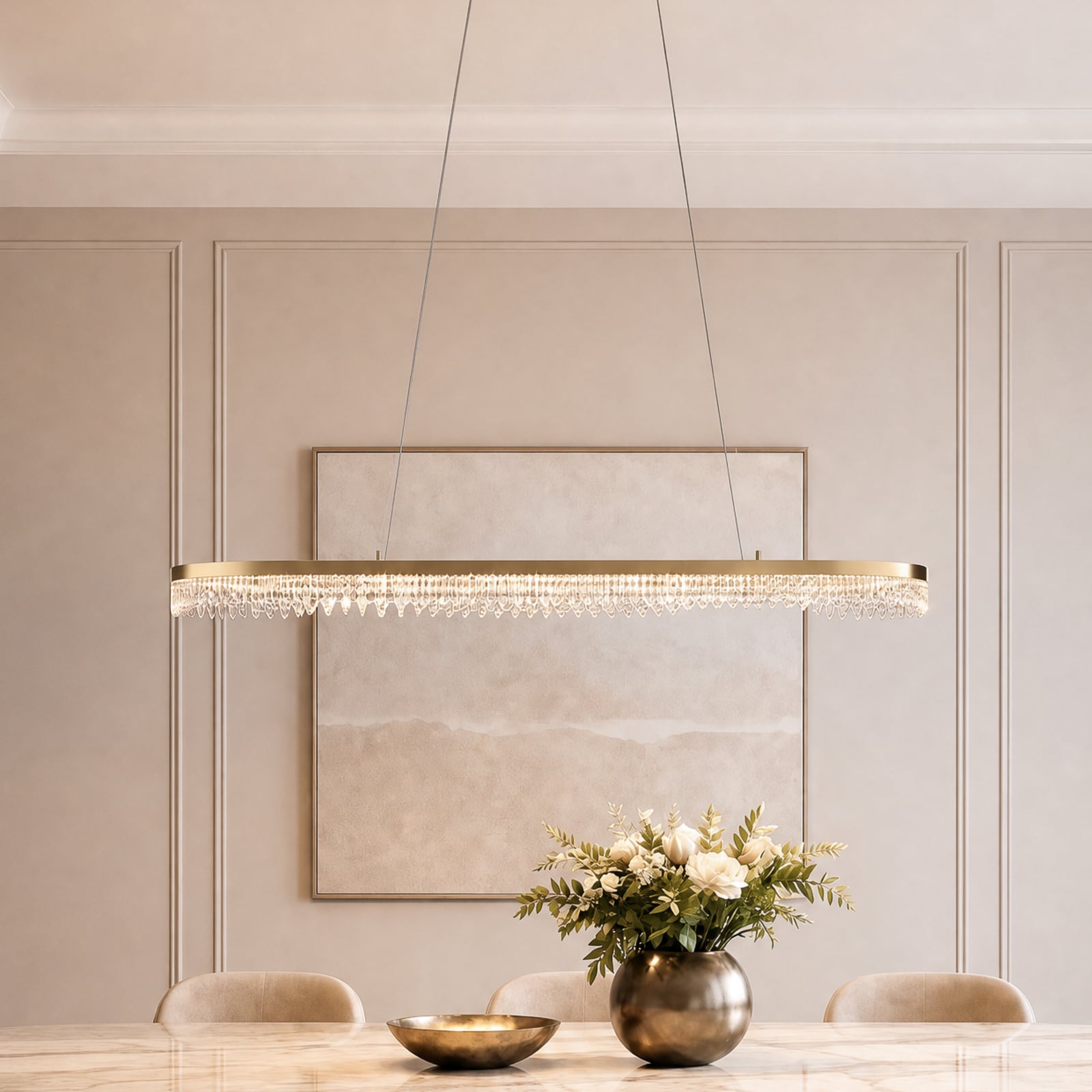 LED piekaramā lampa Preciosa, zelta krāsā, metāla, garums 120 cm