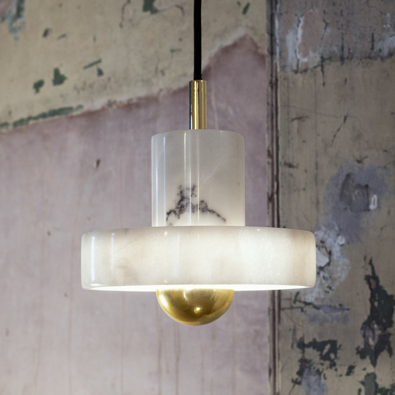 lámpara colgante LED Stone de Tom Dixon, blanca, Ø 18 cm, mármol