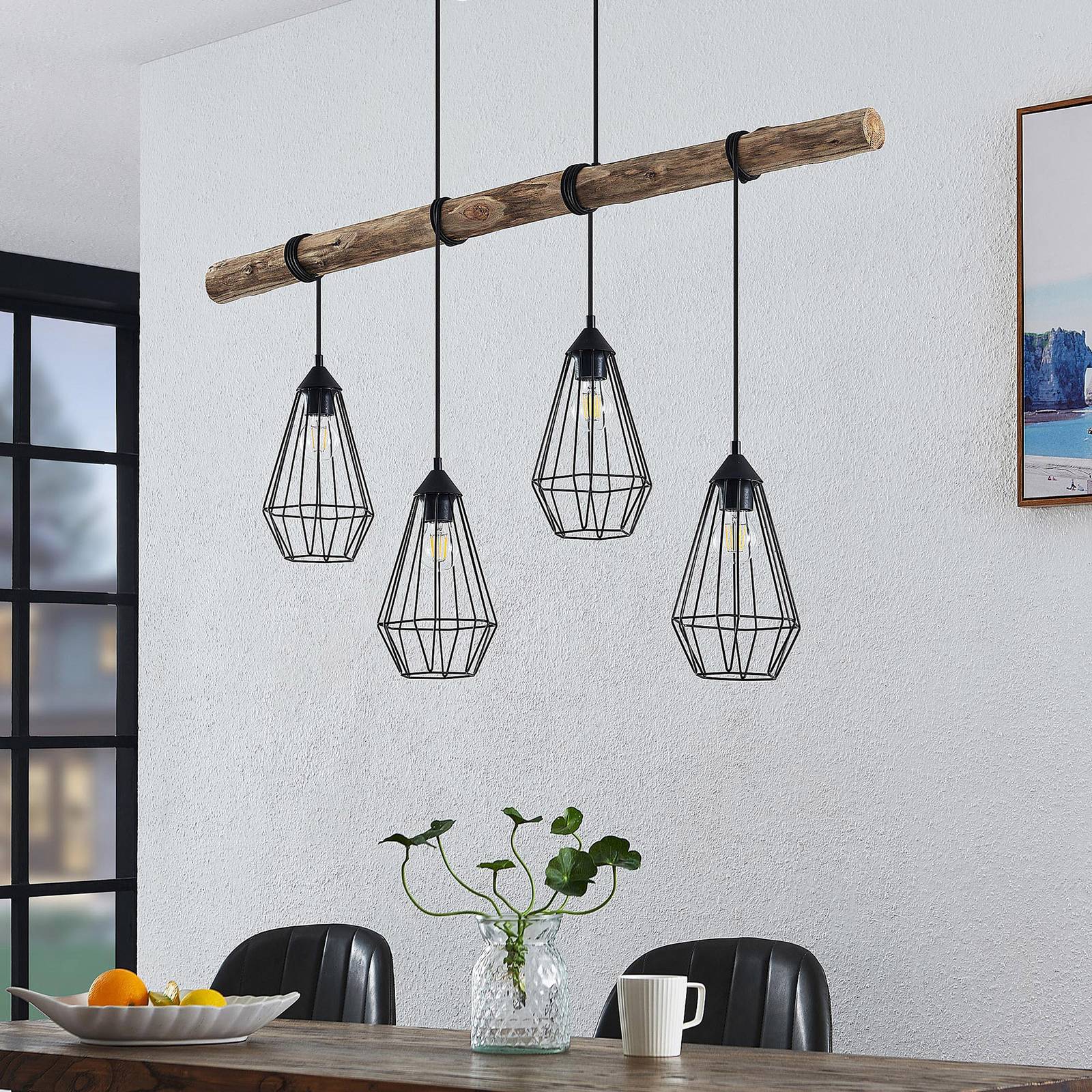 Lindby Eldarion lampa wisząca drewniana 4-pkt.