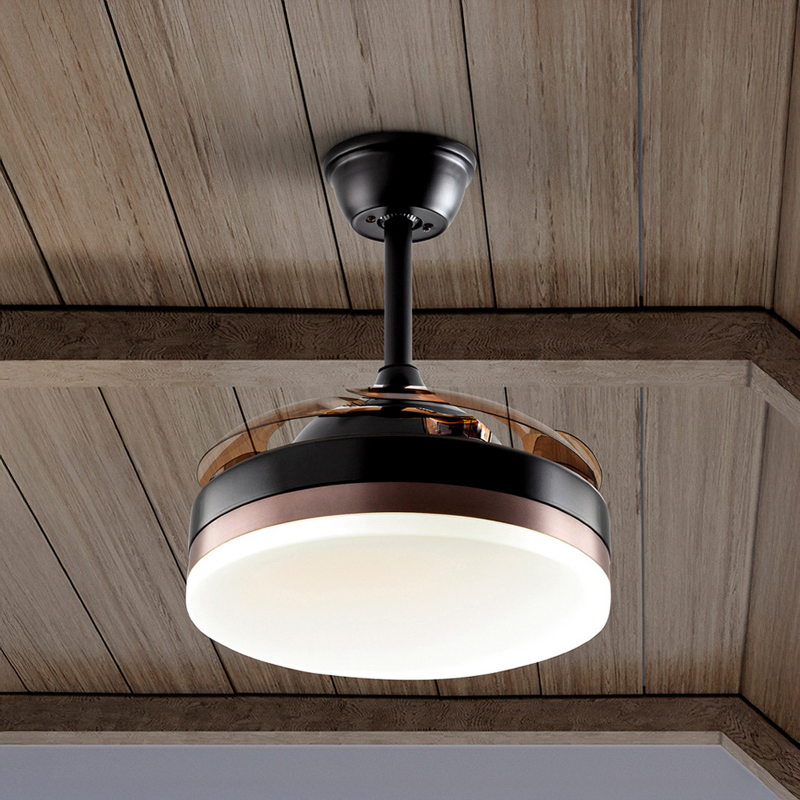 LED stropni ventilator Vento črn/bronast/dimast Ø 90 cm tih