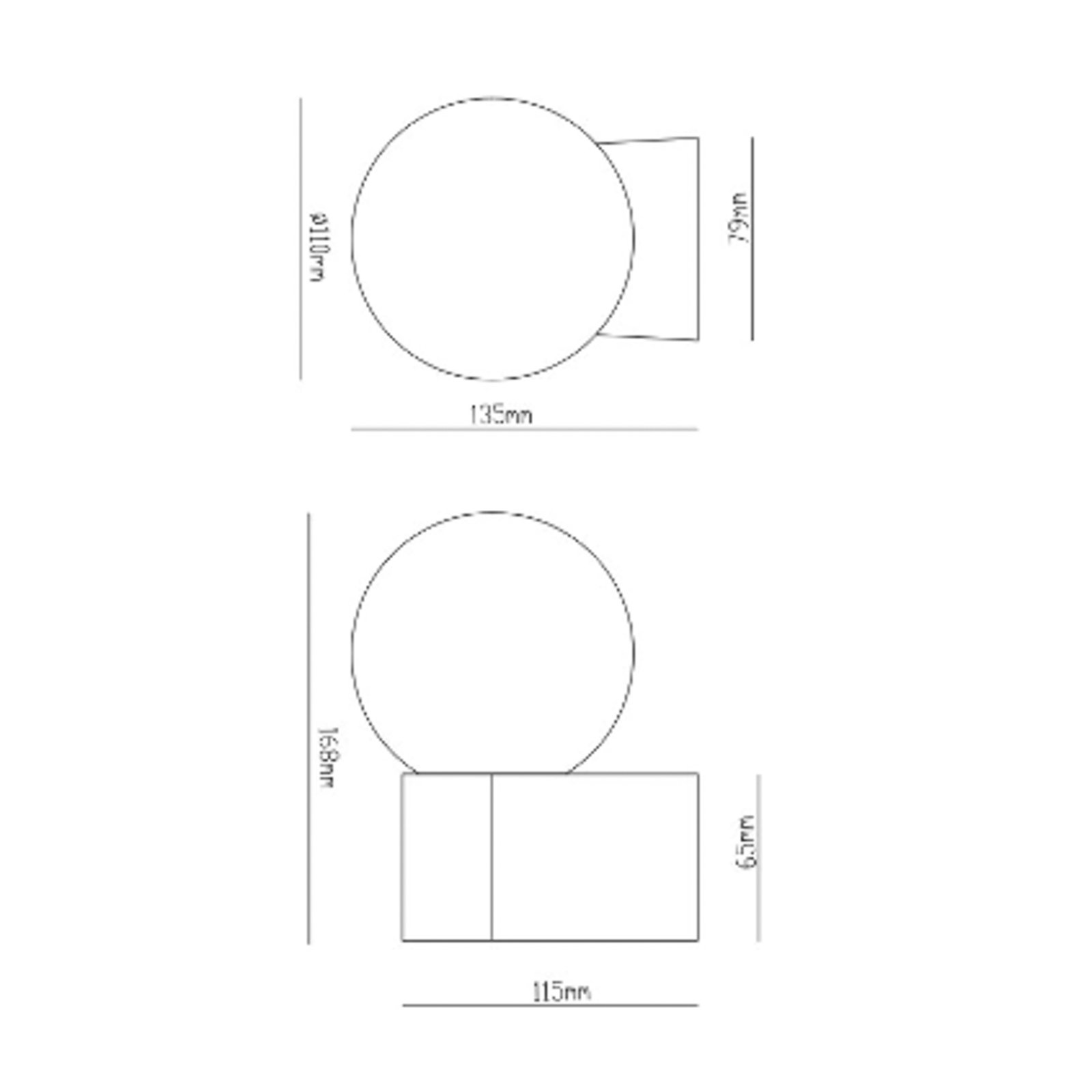 Molto Luce Lanu Aplique para exterior redondo, negro, aluminio/vidrio