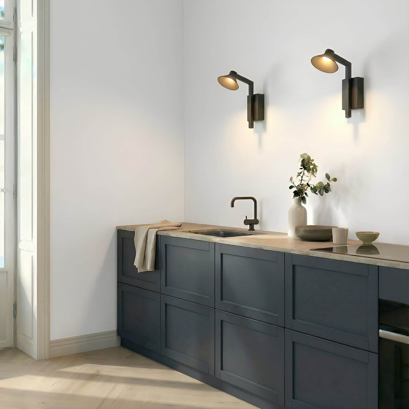 Candeeiro de parede LED Steve, preto, 24 cm, USB, regulável - Lucande