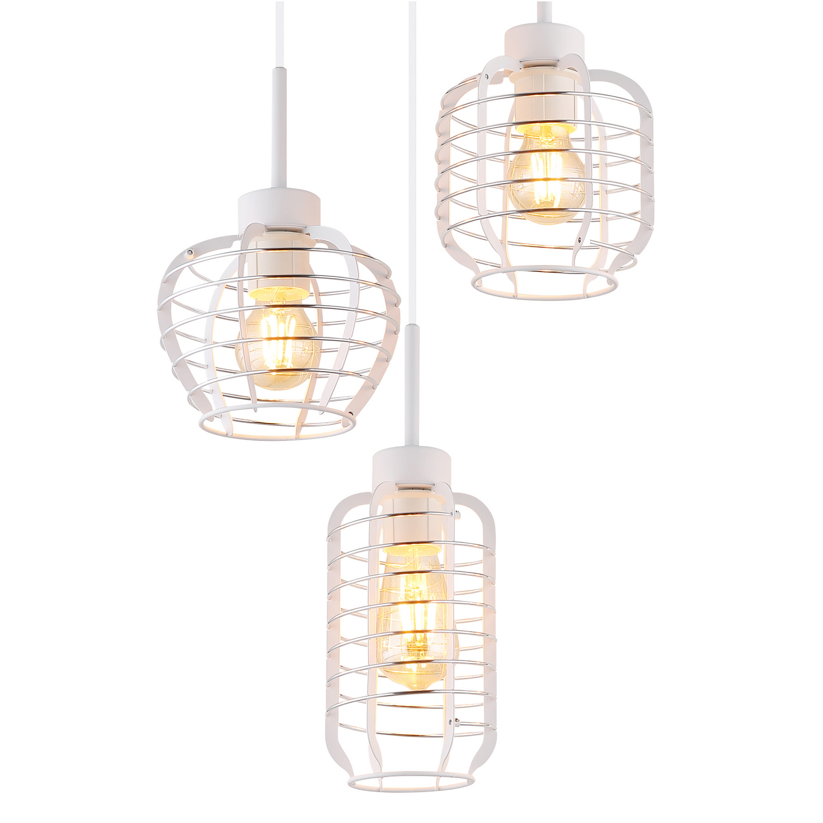 Lampă suspendată Nesa, Ø 37 cm, alb/crom, metal, cu 3 becuri Lampă suspendată Nesa, Ø 37 cm, alb/crom, metal, cu 3 becuri