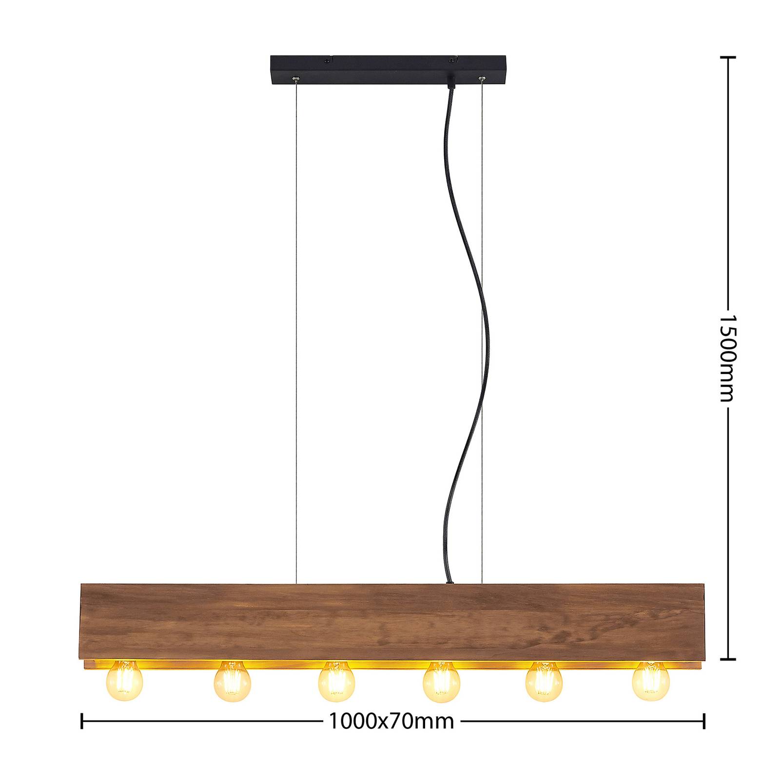 Drewniana lampa wisząca Lindby Malwin, długa, 6-punktowa, E27